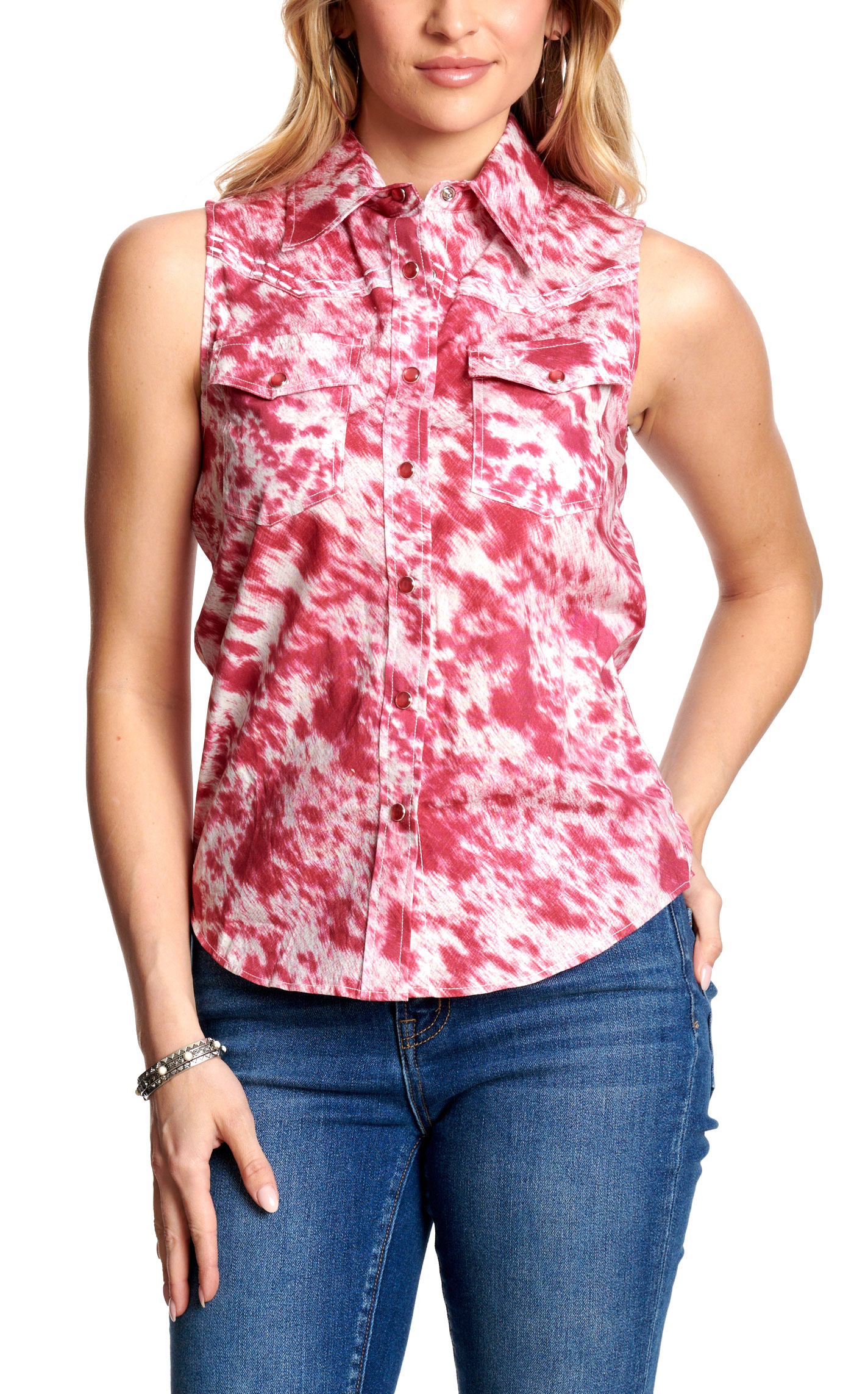 Cowgirl Hardware Women's Red Cowhide Print Sleeveless Top  - Image 1