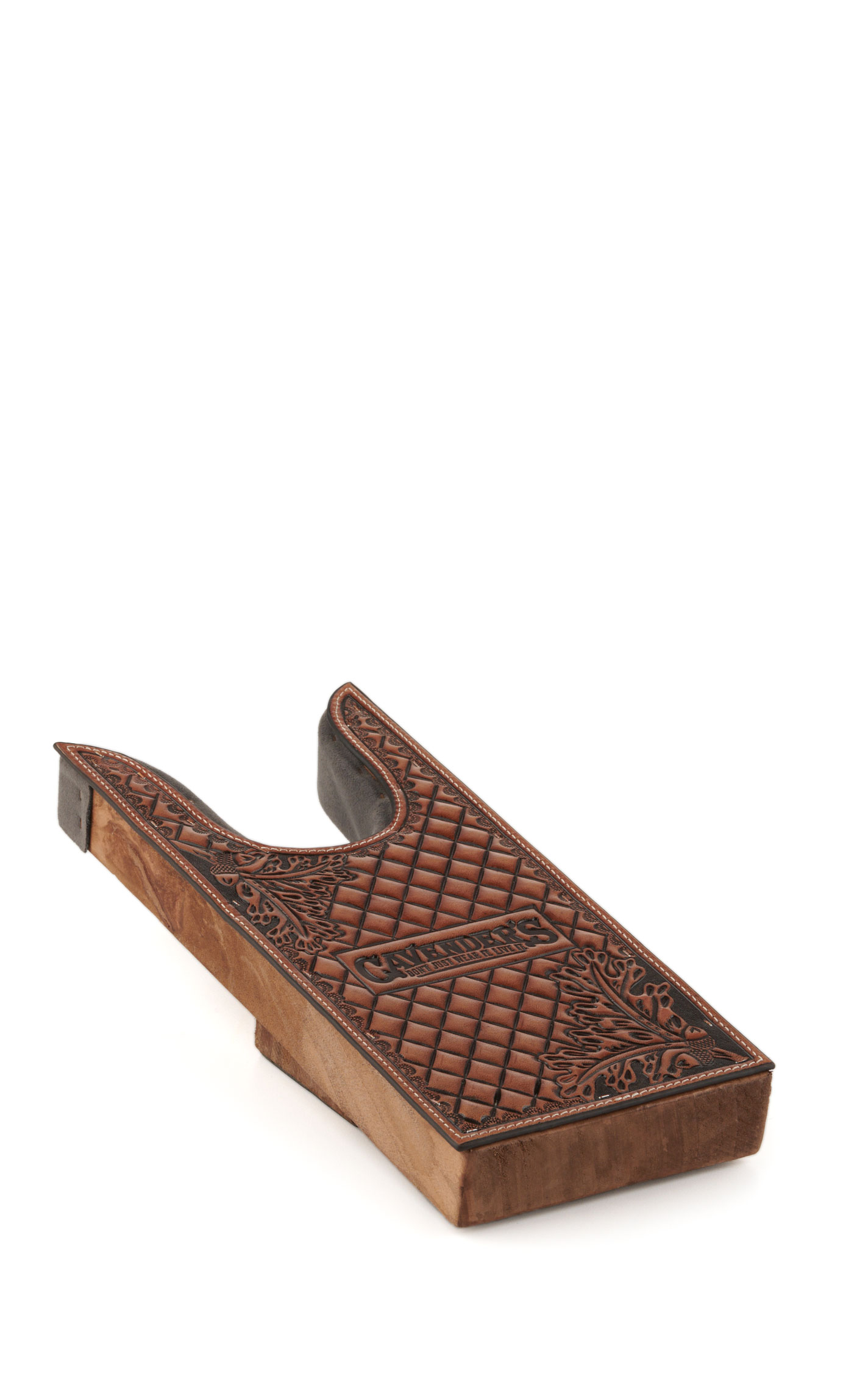 Cavender's Brown Diamond and Oak Leaf Embossed Leather Boot Jack - Image 1