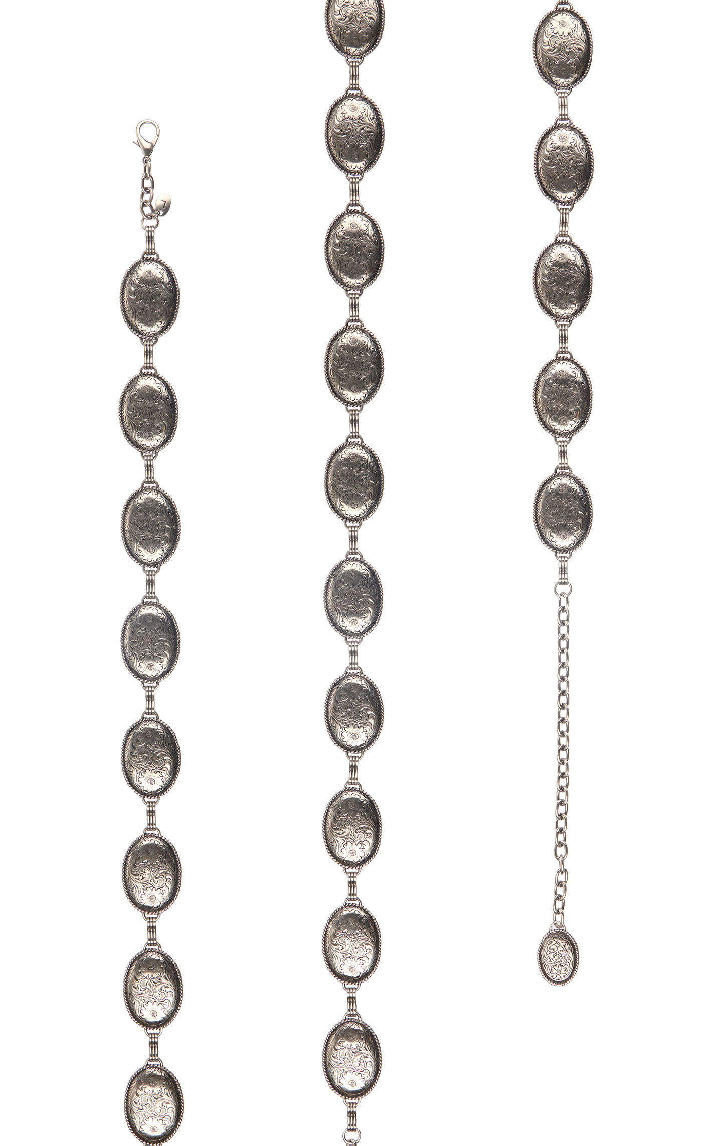 Tony Lama Silver Floral Oval Concho Chain Belt - Image 1