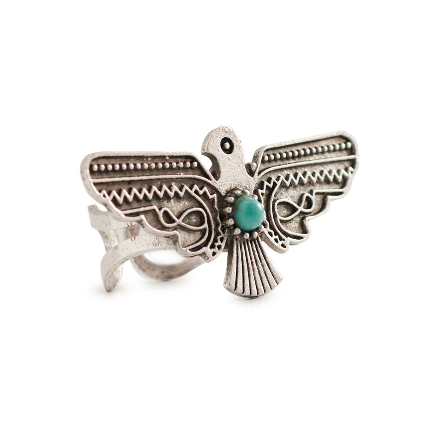 Rockin C Silver & Turquoise Thunderbird Ring - Image 1