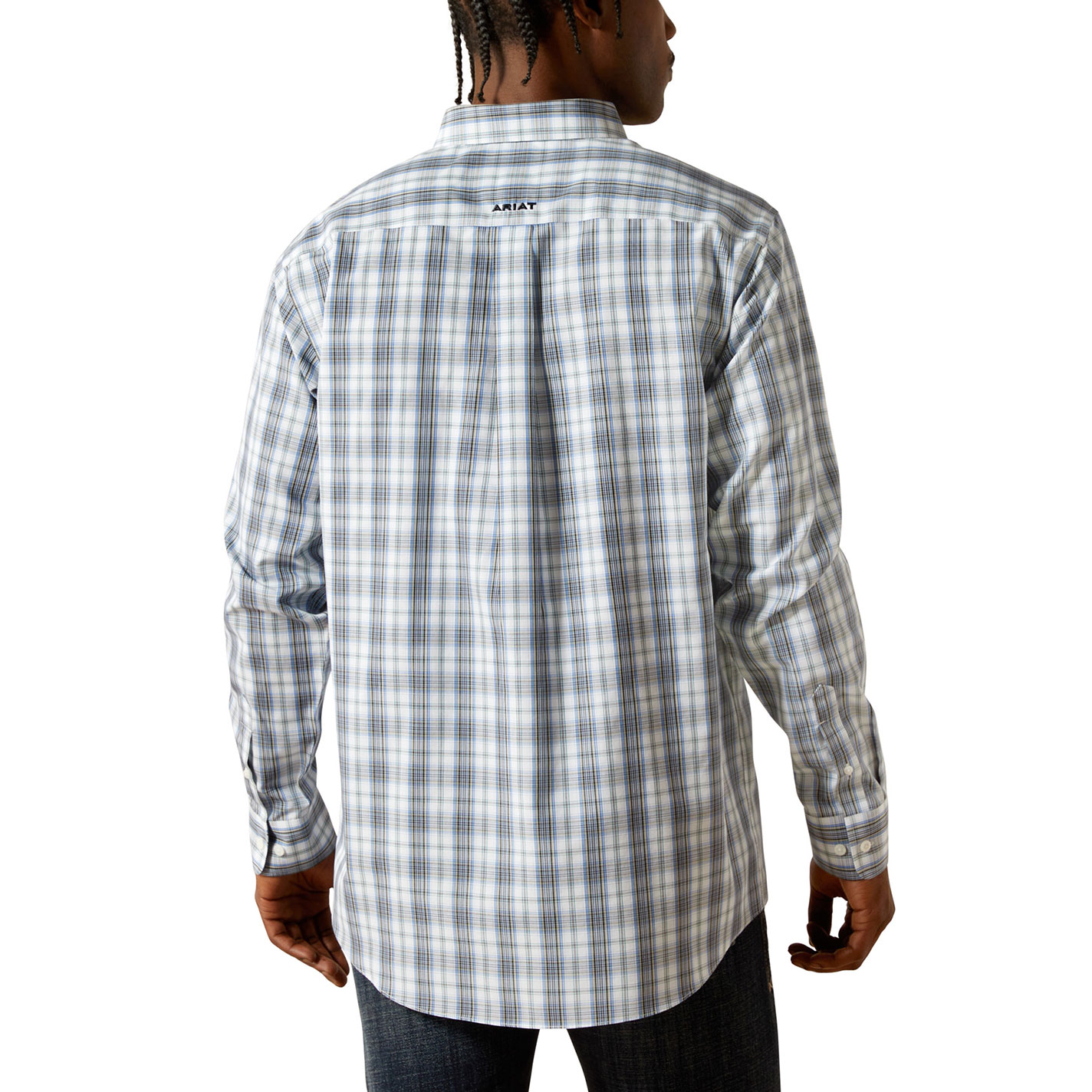Ariat Men's White Blue & Green Plaid Print Western Shirt - Image 1
