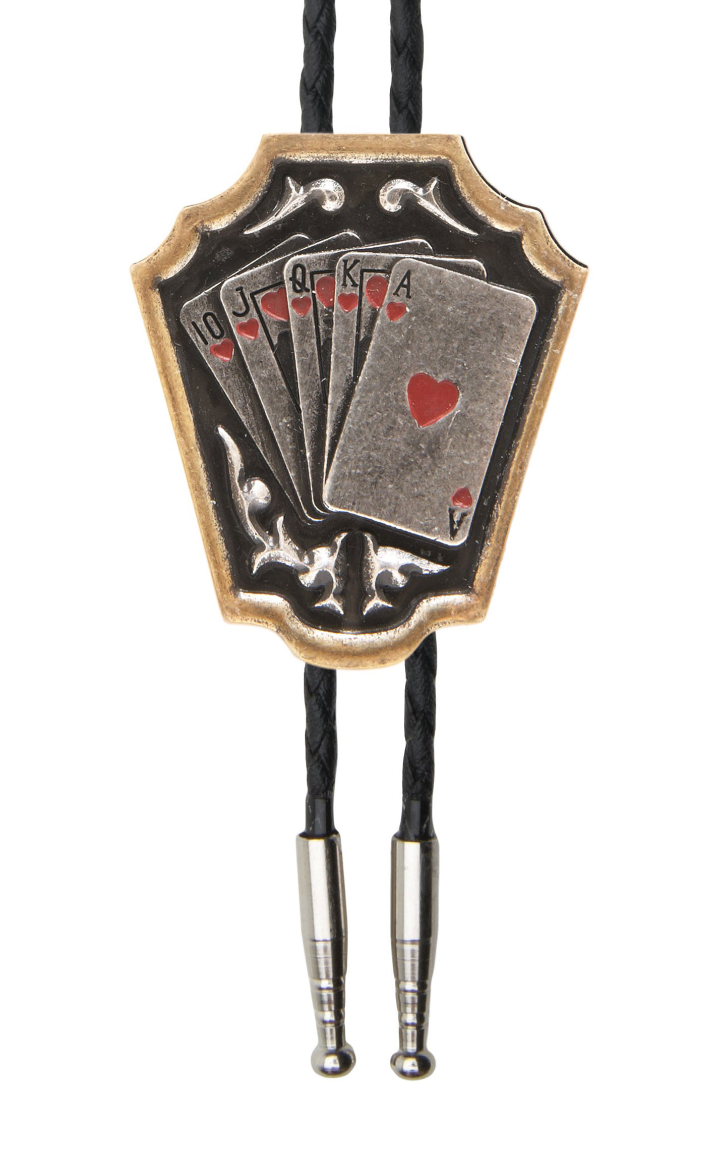 AndWest Antiqued Gold & Silver Royal Flush Bolo Tie - Image 1
