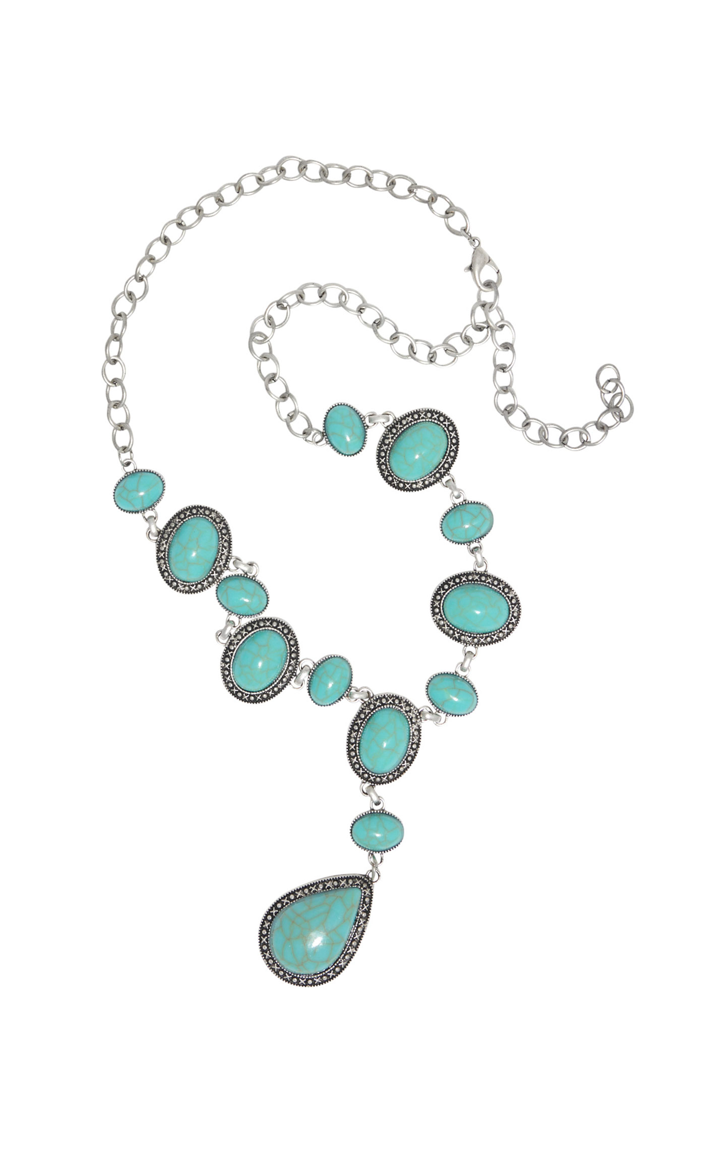 Rockin' C Antiqued Silver & Turquoise Stone Y Chain Necklace - Image 1