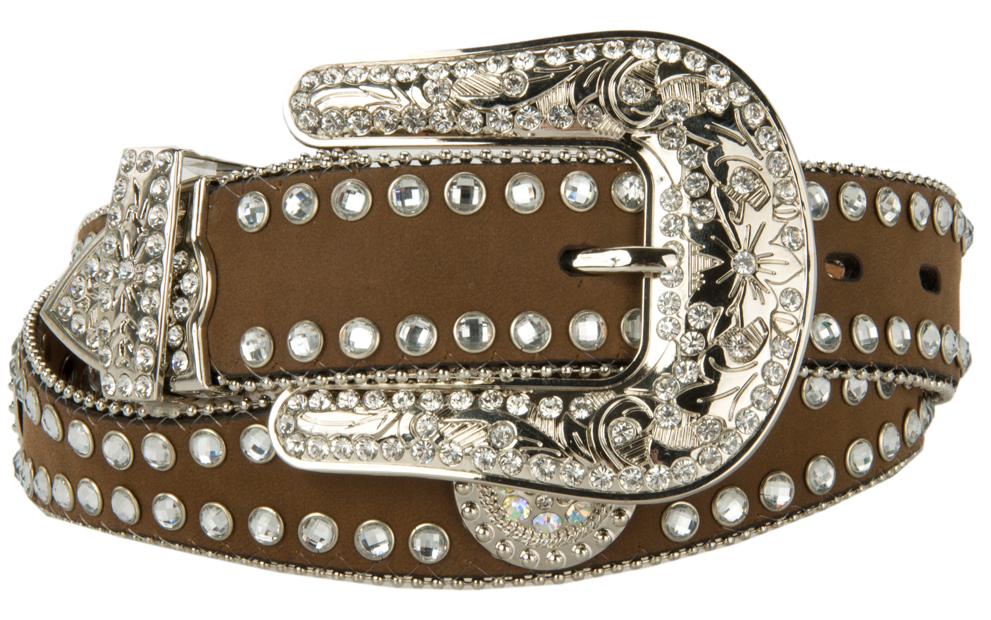 Blazin Roxx Women's Brown with Rhinestones and Conchos Scalloped Western Belt - Image 1