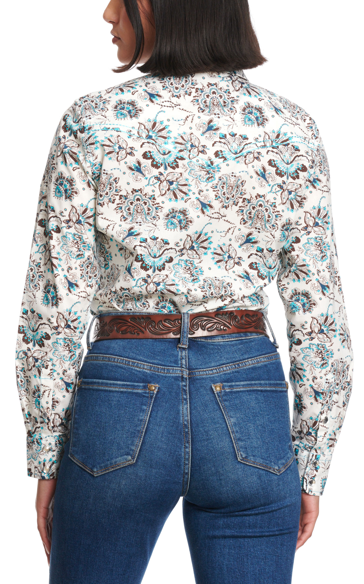 Cowgirl Hardware Women's Cream & Turquoise Peacock Paisley Western Shirt - Image 1