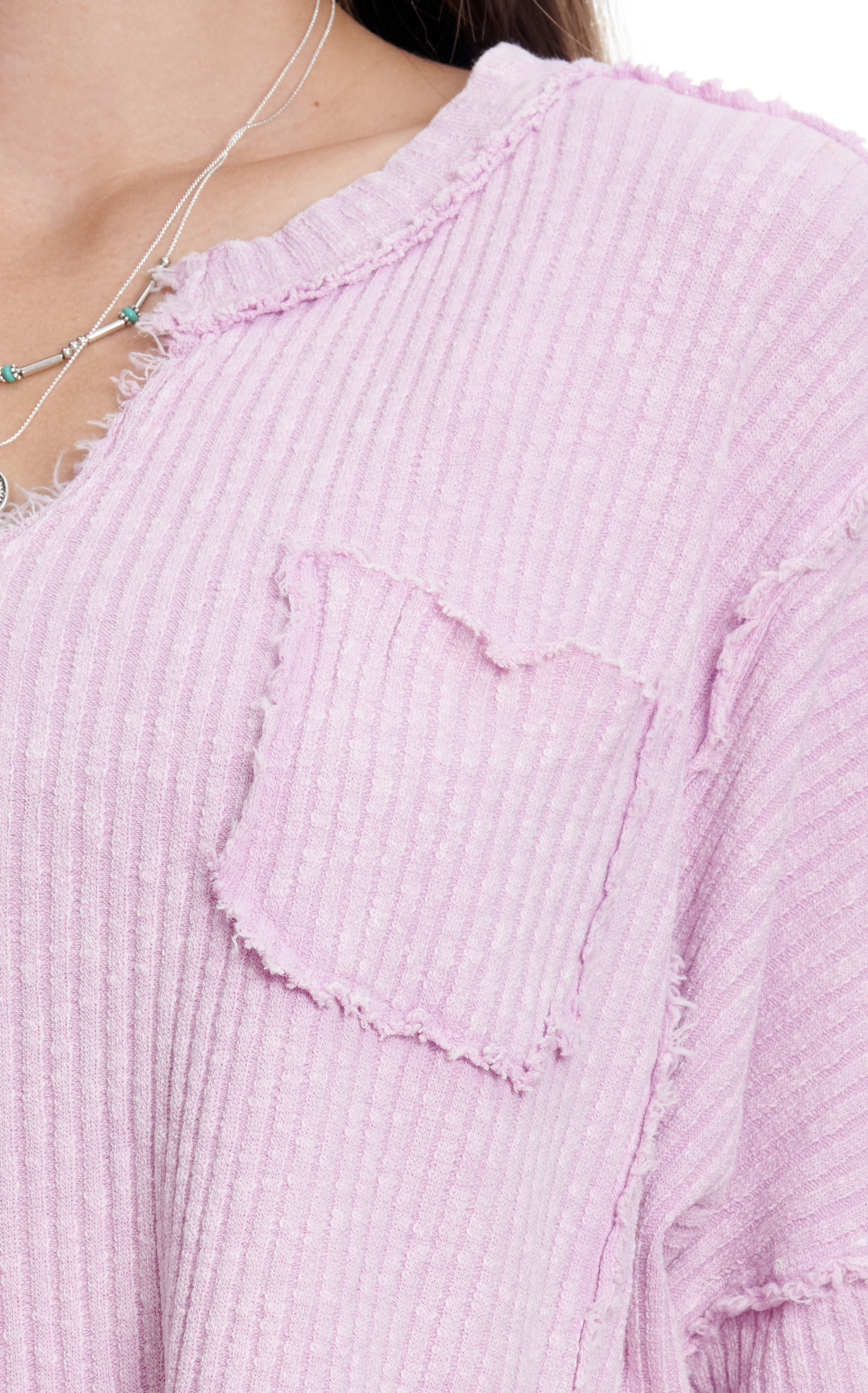 EASEL Women's Lilac Ribbed Notch Neck Top - Image 1