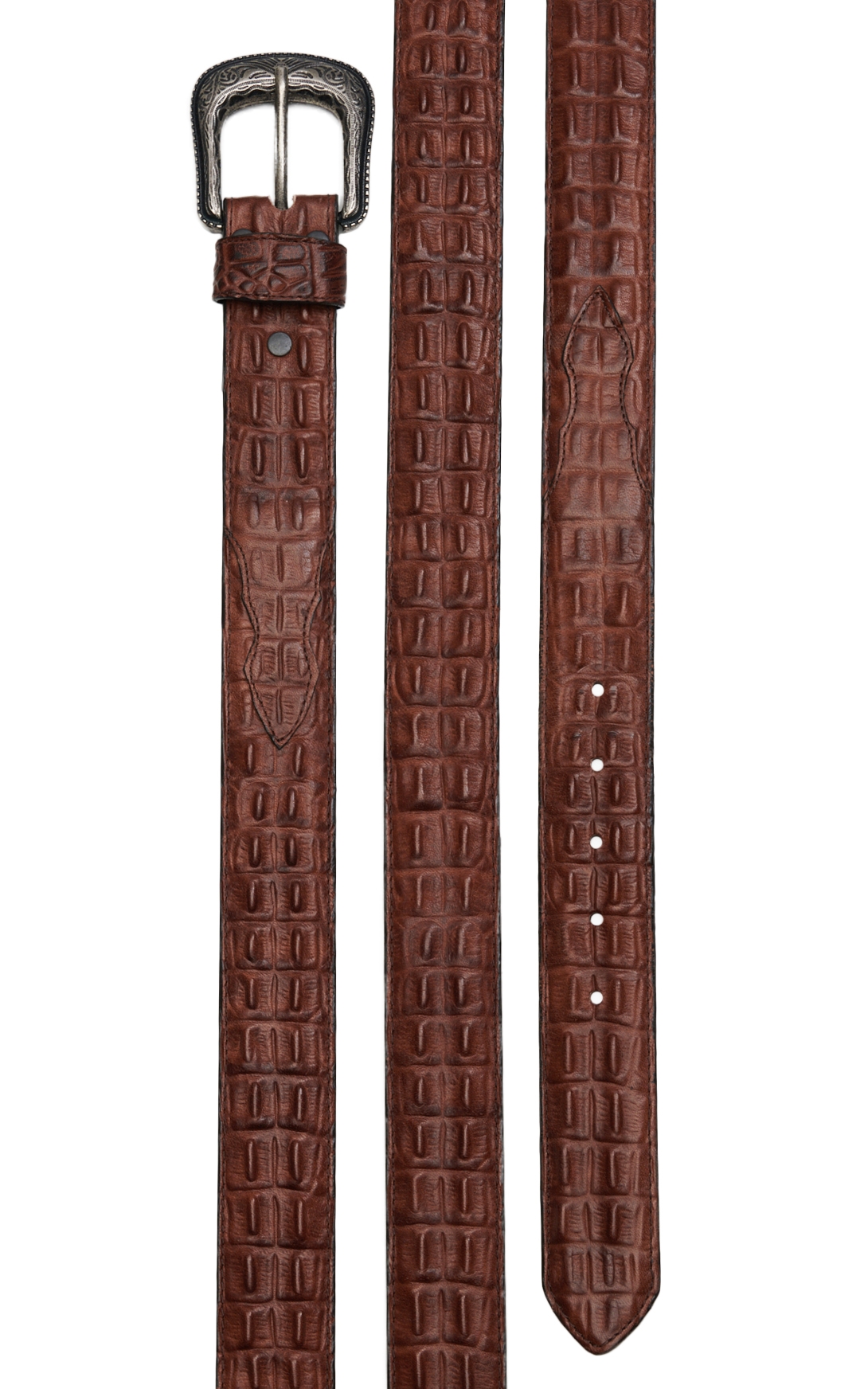 Cavender's Men's Chocolate Brown Caiman Hornback Print Western Belt - Image 1