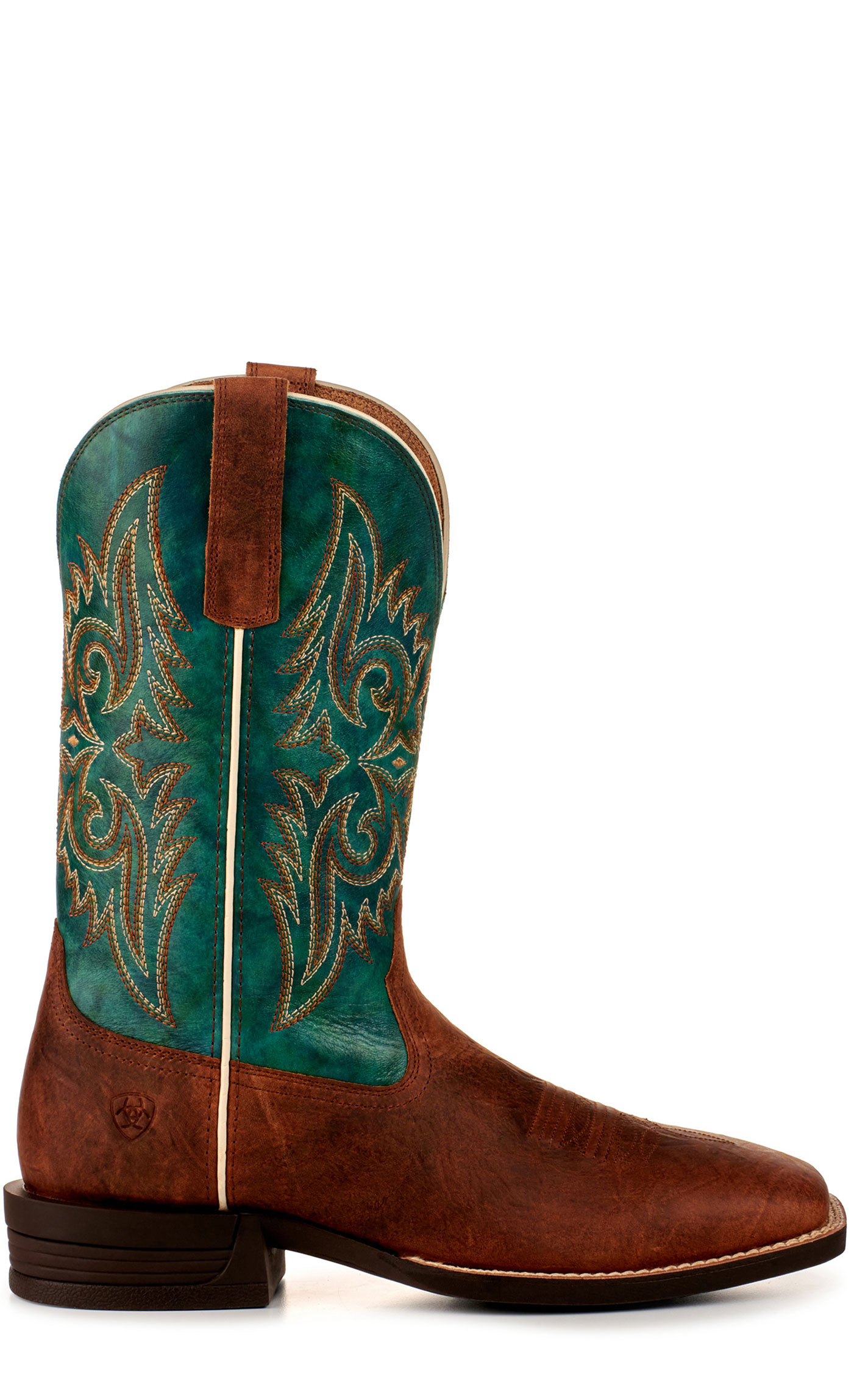 Ariat Men's Wild Thang Fiery Brown and Emerald Green Shock Shield Wide Square Toe Cowboy Boots - Image 1