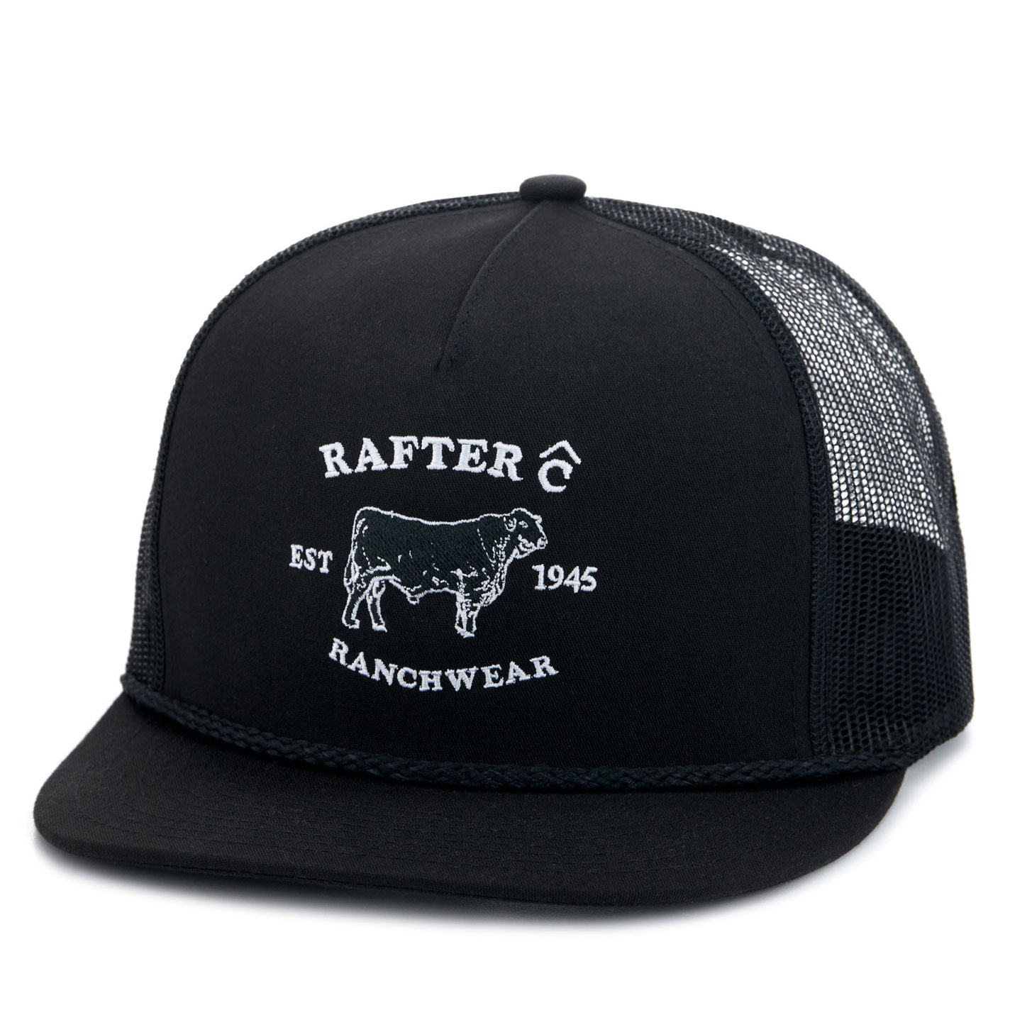 Rafter C Men's Black & White Embroidered Bull Logo Cap - Image 1