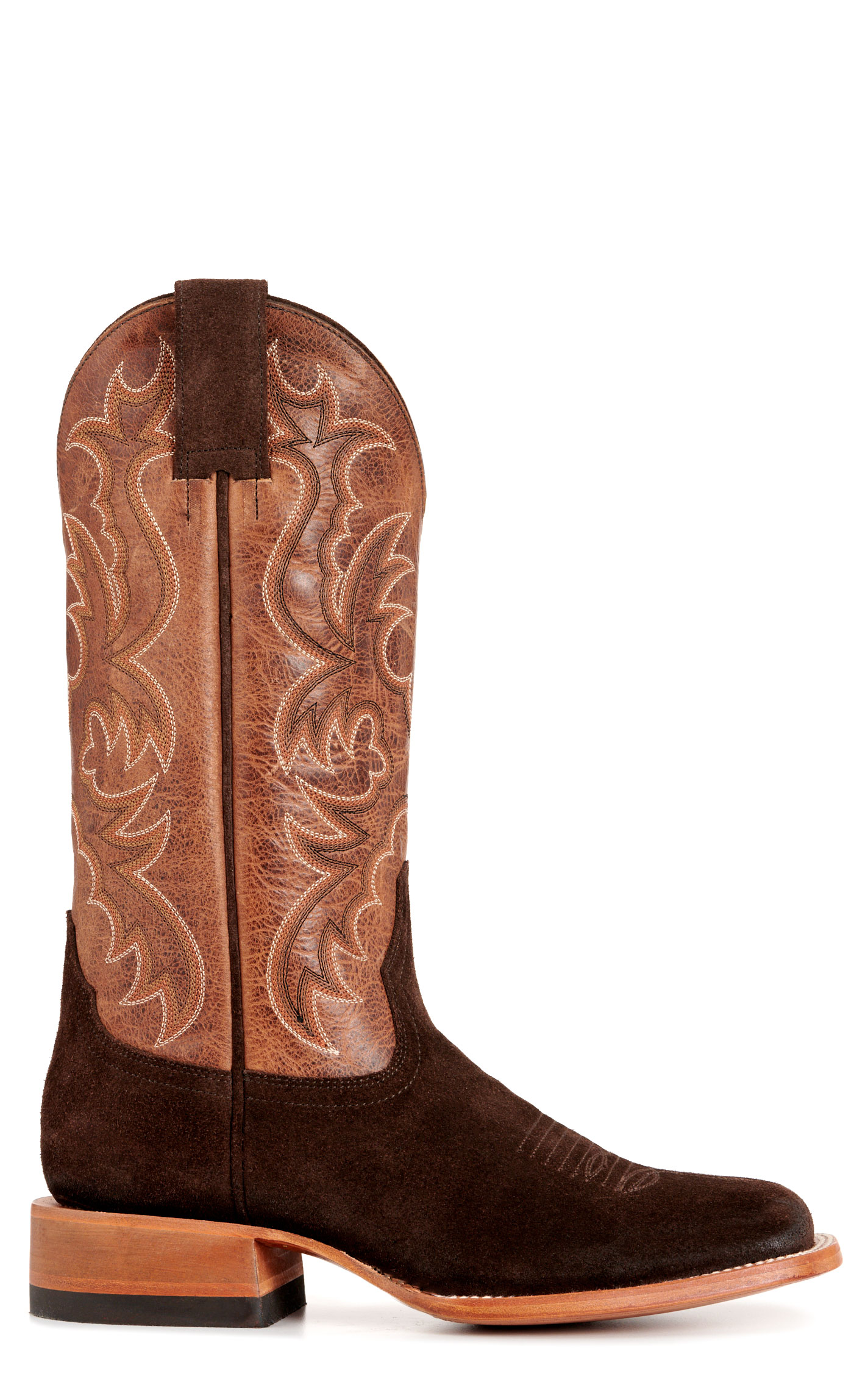 Cavender’s Women’s Leather Dark Brown Roughout and Moka Wide Square Toe Cowboy Boots  - Image 1