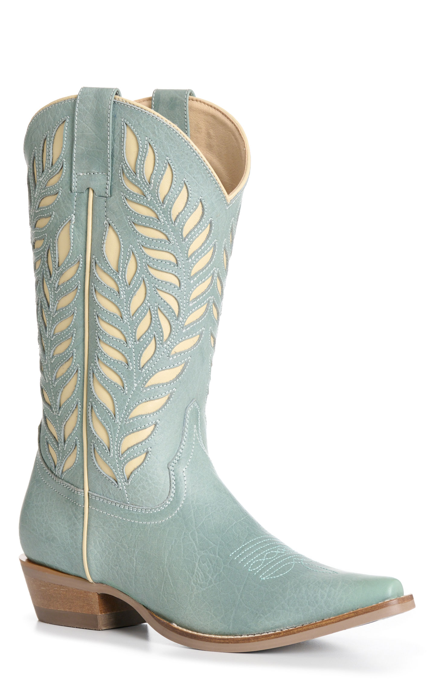 Rockin' C Women's Coral Blue & Latte Inlay Snip Toe Boots - Image 1