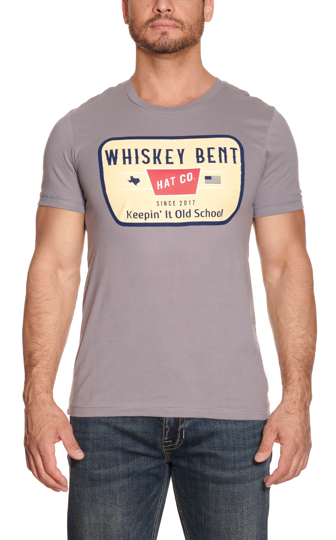 Whiskey Bent Hat Co. Men's Keepin' It Old School Light Gray T-shirt - Image 1