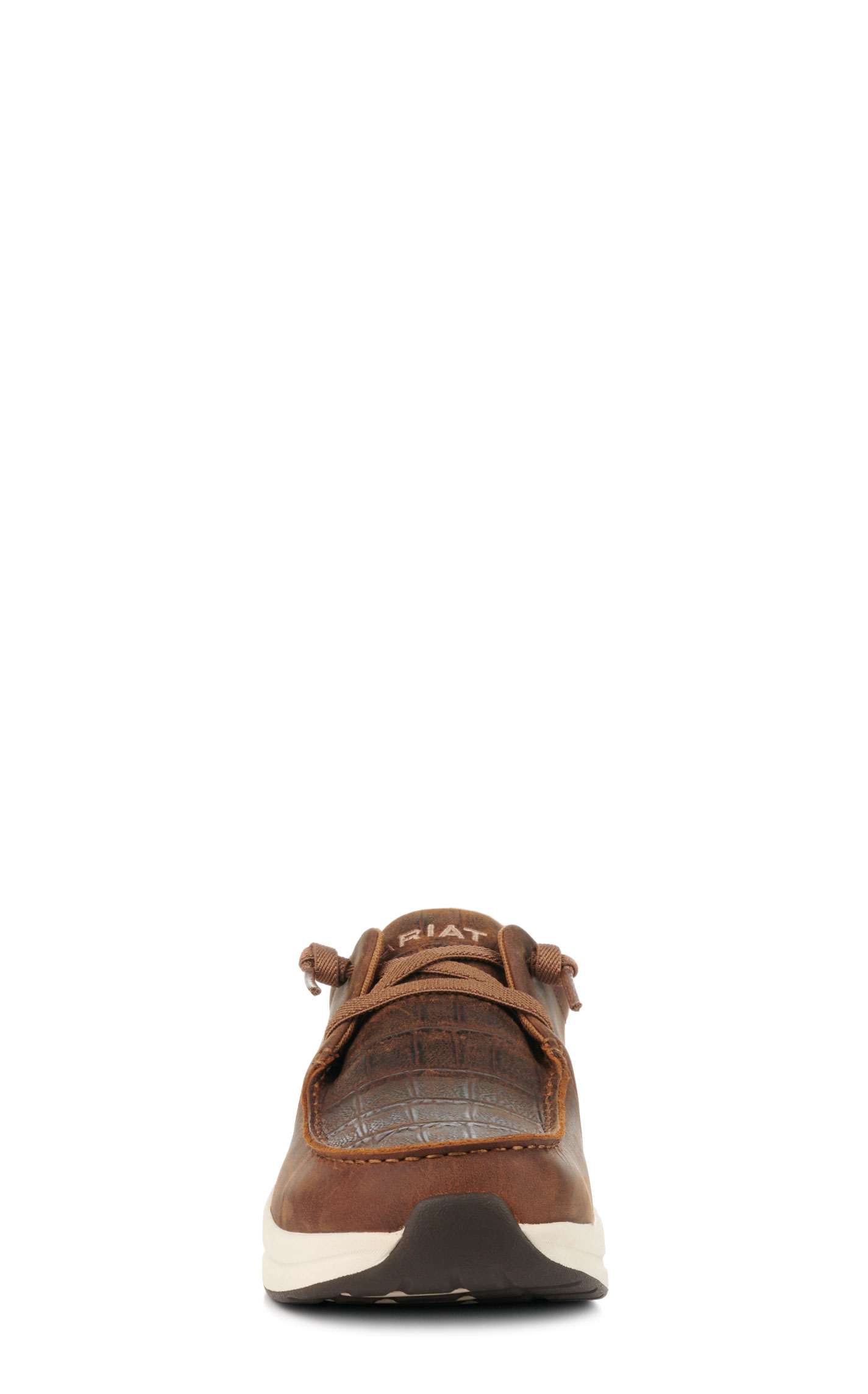 Ariat Men's Buckeye Distressed Brown with Tan Crocodile Print Foot Moc Toe Casual Shoes - Image 1