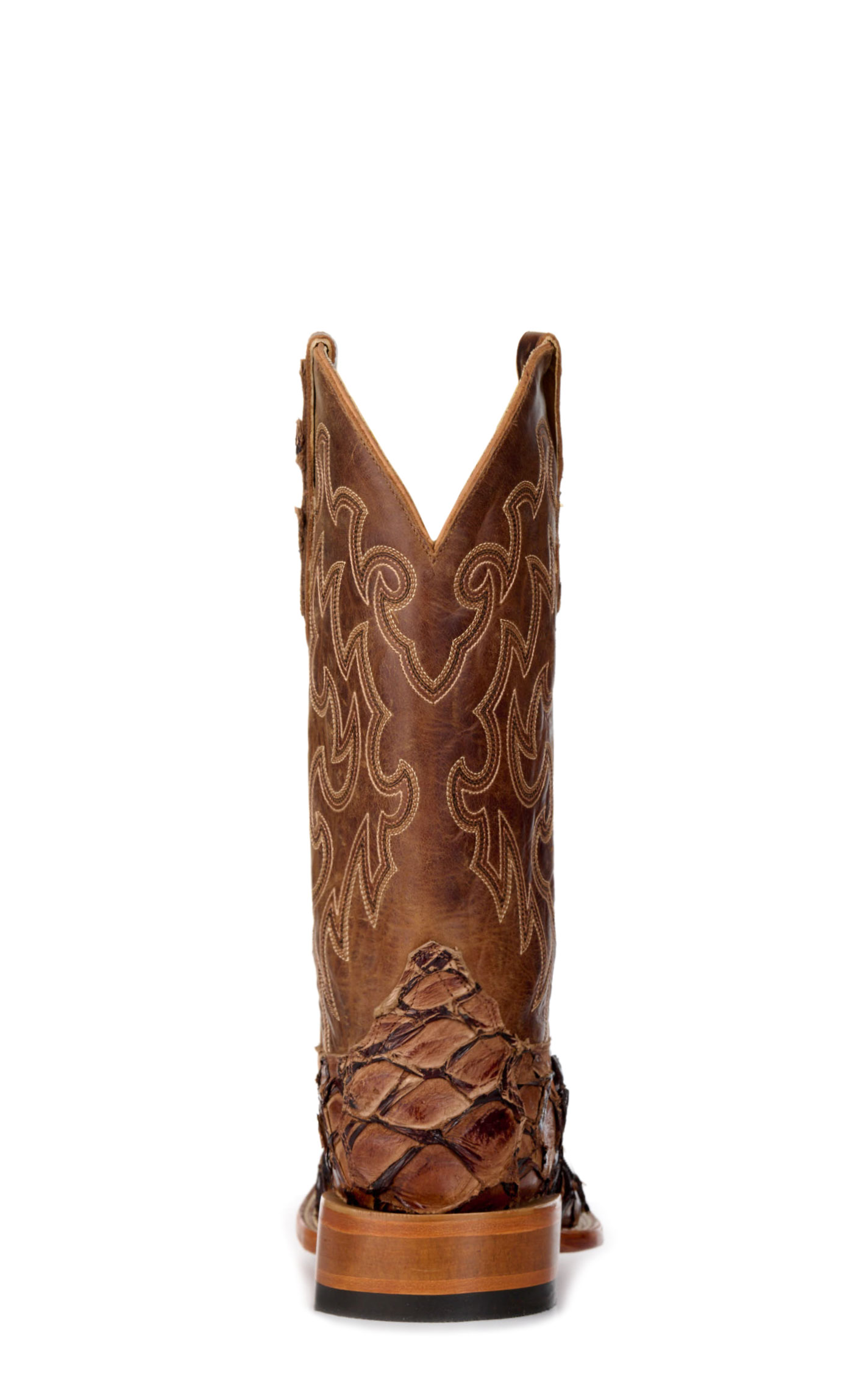 Cavender's Men's Mahogany Pirarucu & Brown Wide Square Toe Cowboy Boots - Image 1