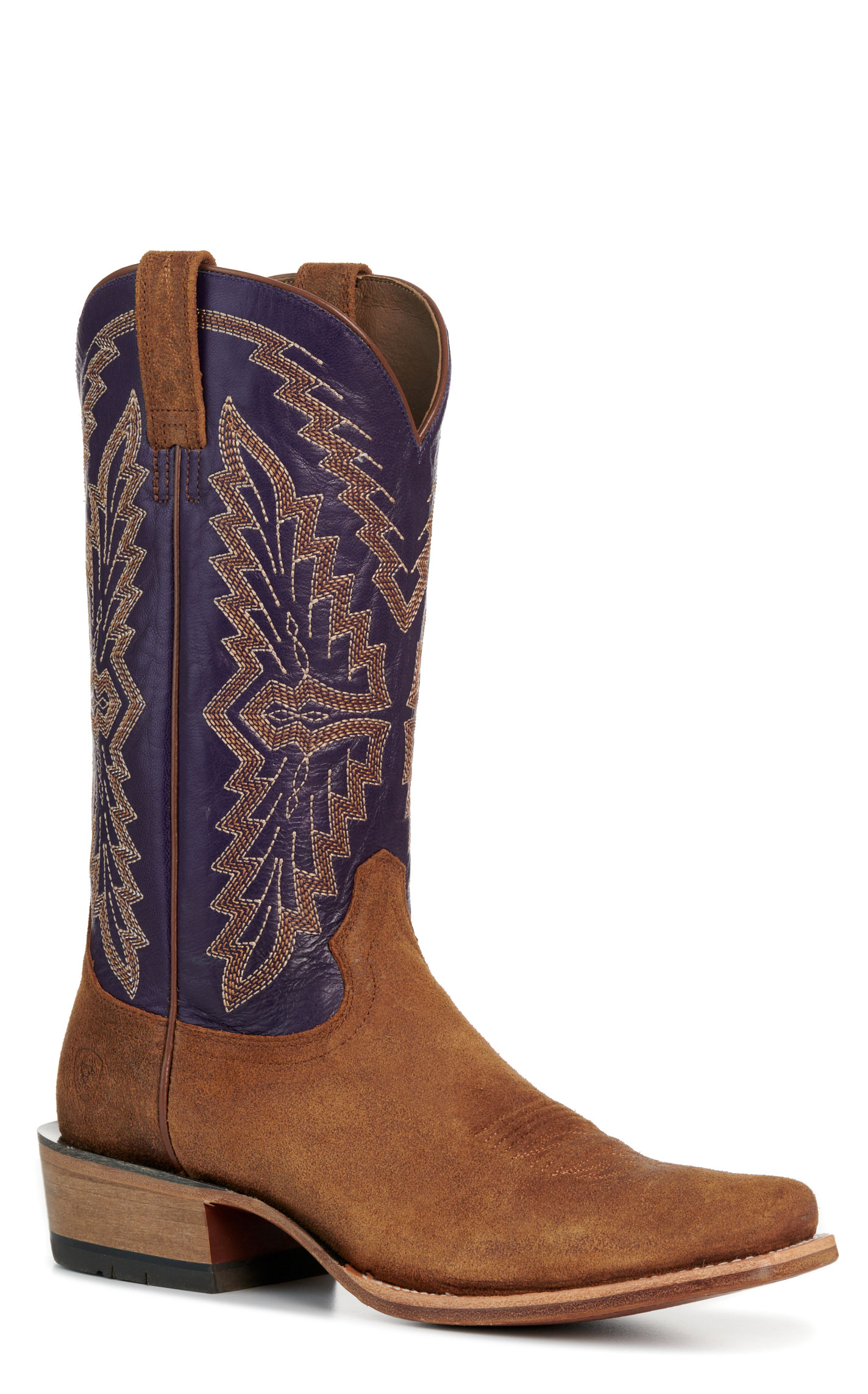 Ariat Men’s Futurity Showman Brown Roughout and Violet TekStep Cutter Toe Cowboy Boots - Image 1