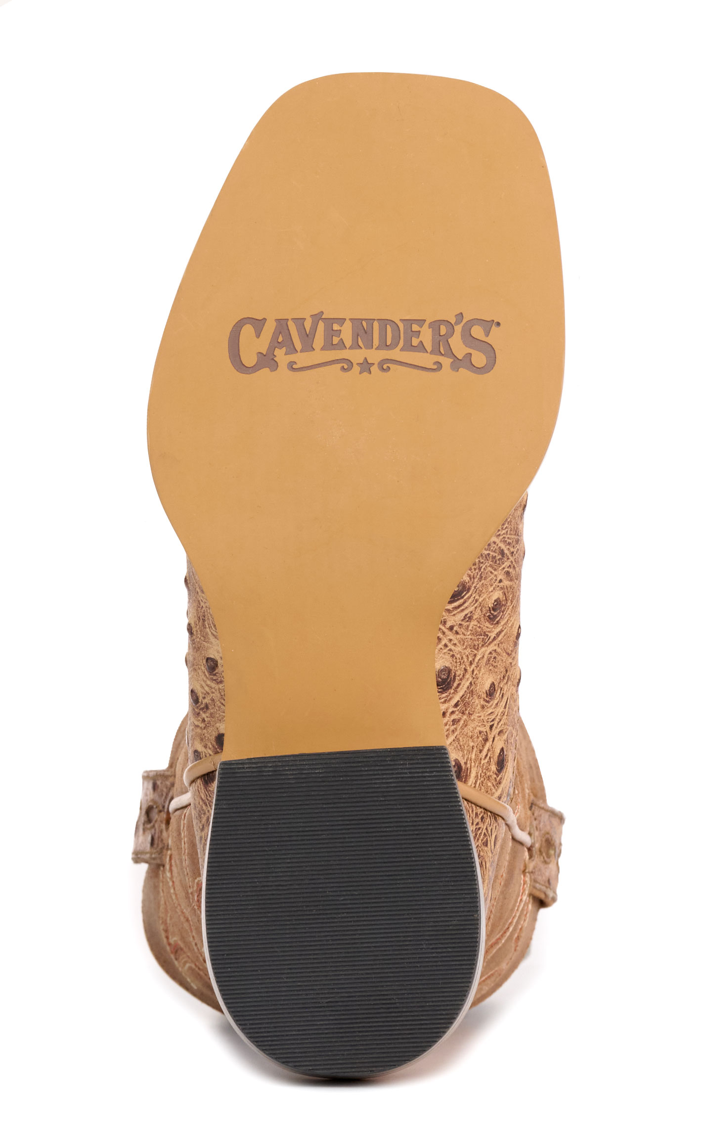 Cavender's Youth Camel Ostrich Print and Brown Wide Square Toe Cowboy Boots - Image 1