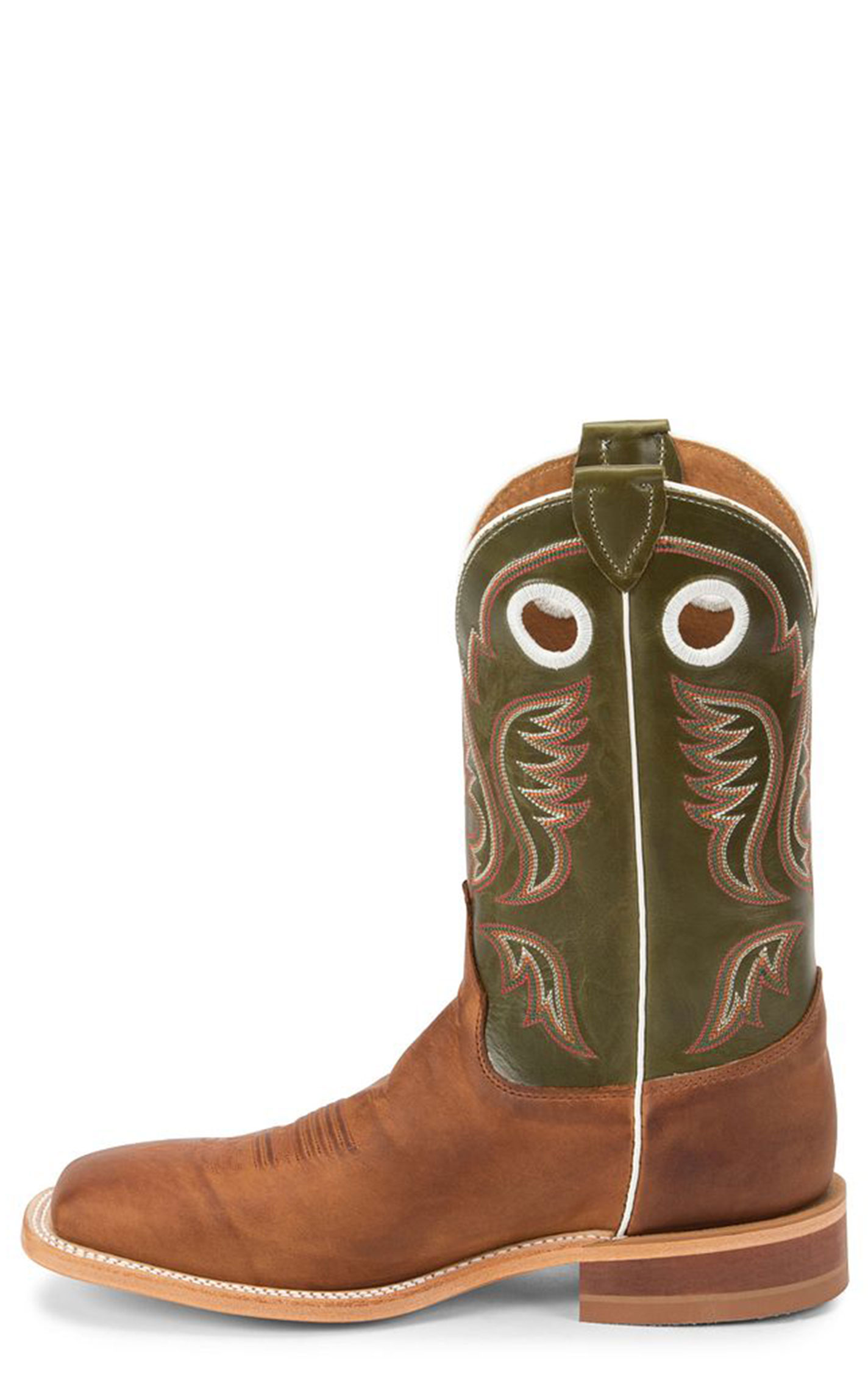 Justin Men's Bent Rail Austin Cognac and Green Wide Square Toe Cowboy Boots - Image 1