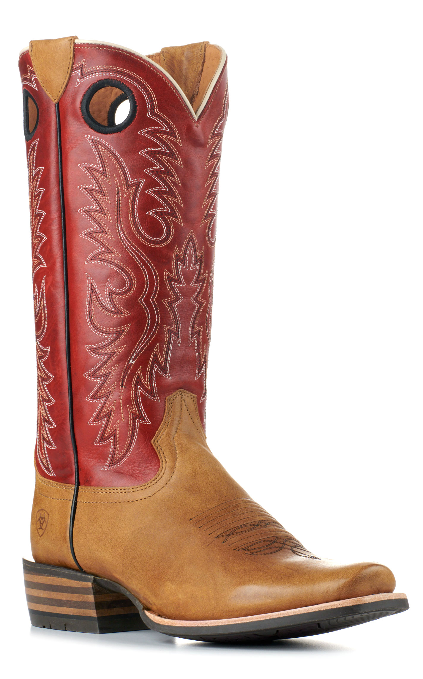 Ariat Men's Ringer Tan and Red Cedar TekStep Punchy Square Toe Cowboy Boots - Image 1