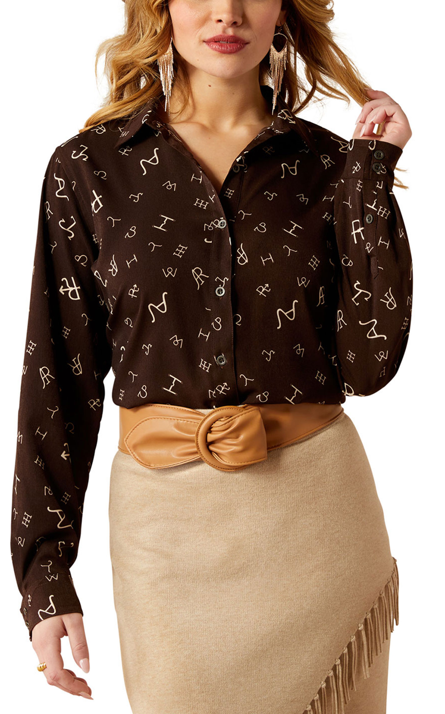 Ariat Women's Chocolate Cattle Brand Homestyle Western Top - Image 1