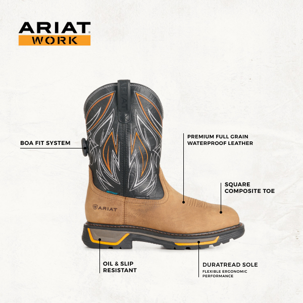 Ariat Men's Big Rig Natural Tan and Black BOA Wide Composite Square Toe Work Boot - Image 1