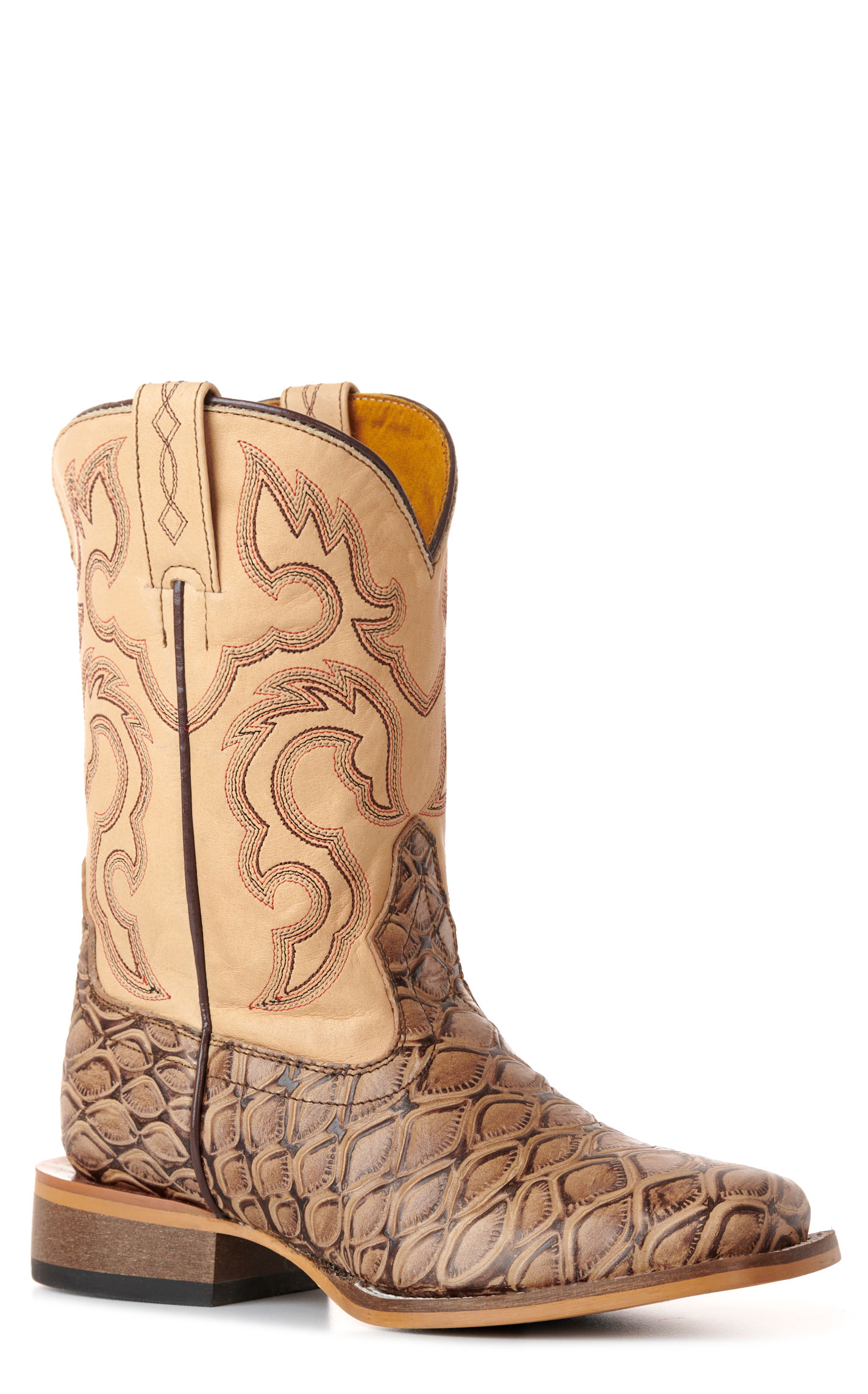 Cavender's Kids' Natural & Tan Fish Print Wide Square Toe Cowboy Boots - Image 1