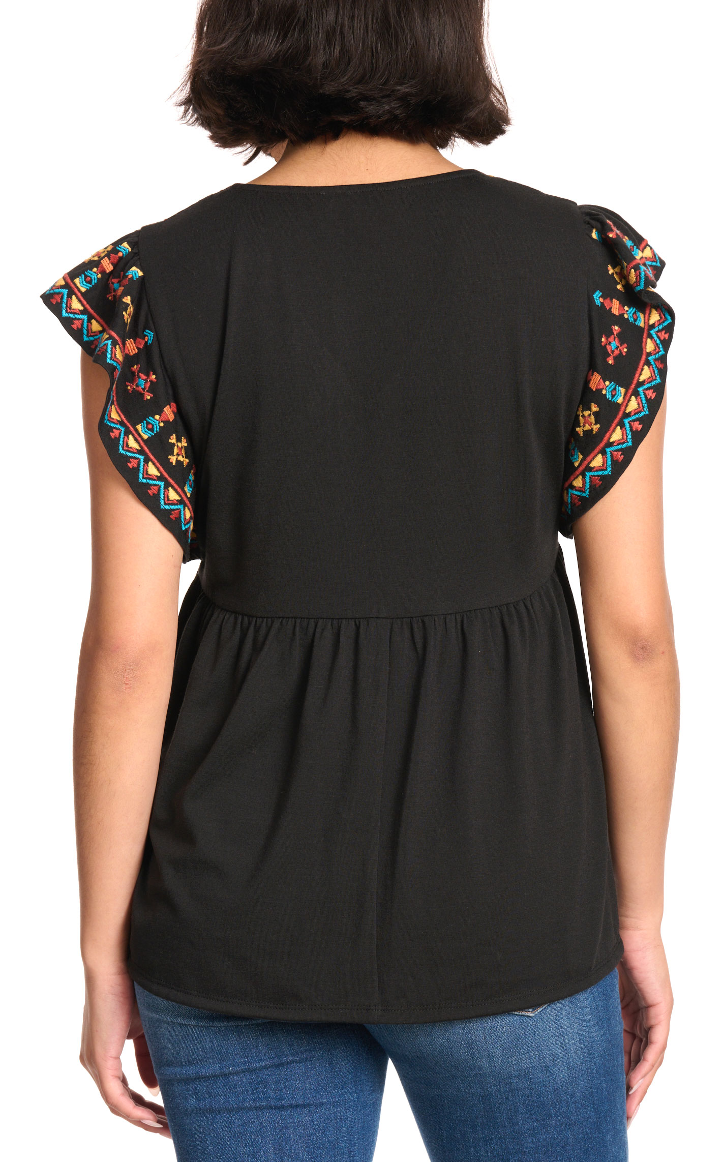 Rockin C Women's Black Embroidered Aztec Yoke Top - Image 1