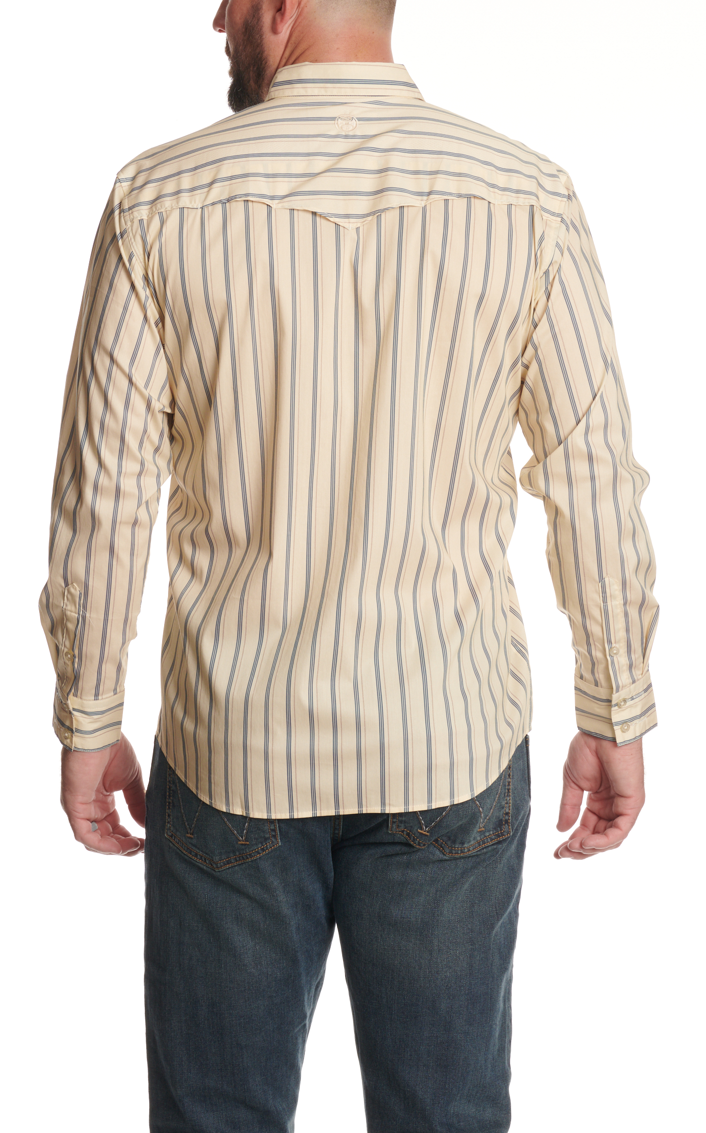 Hooey Men's Buttercream & Navy Pinstripe Print Western Shirt - Image 1