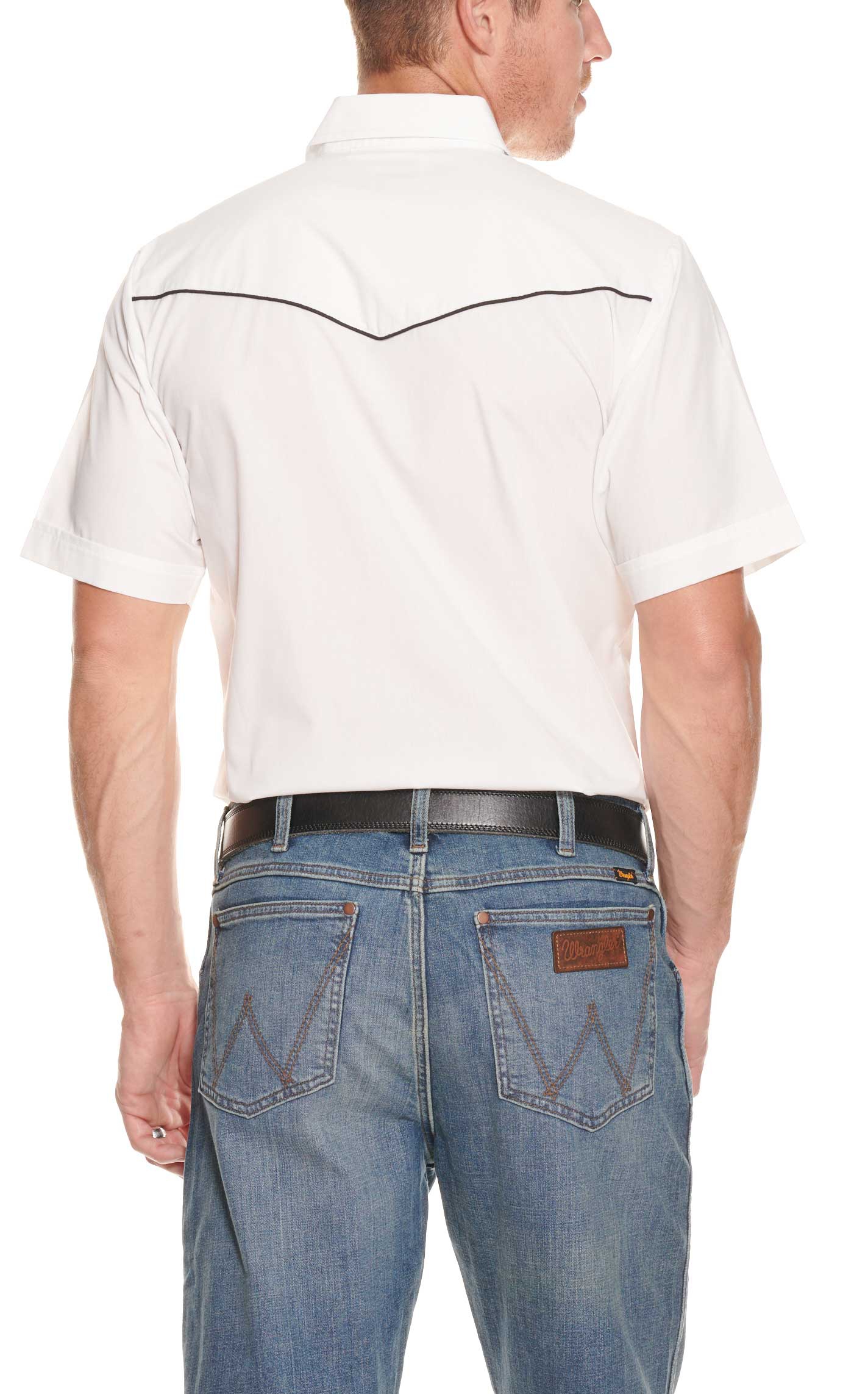 Ely Cattleman Men's White with Black Piping Short Sleeve Fashion Shirt - Image 1