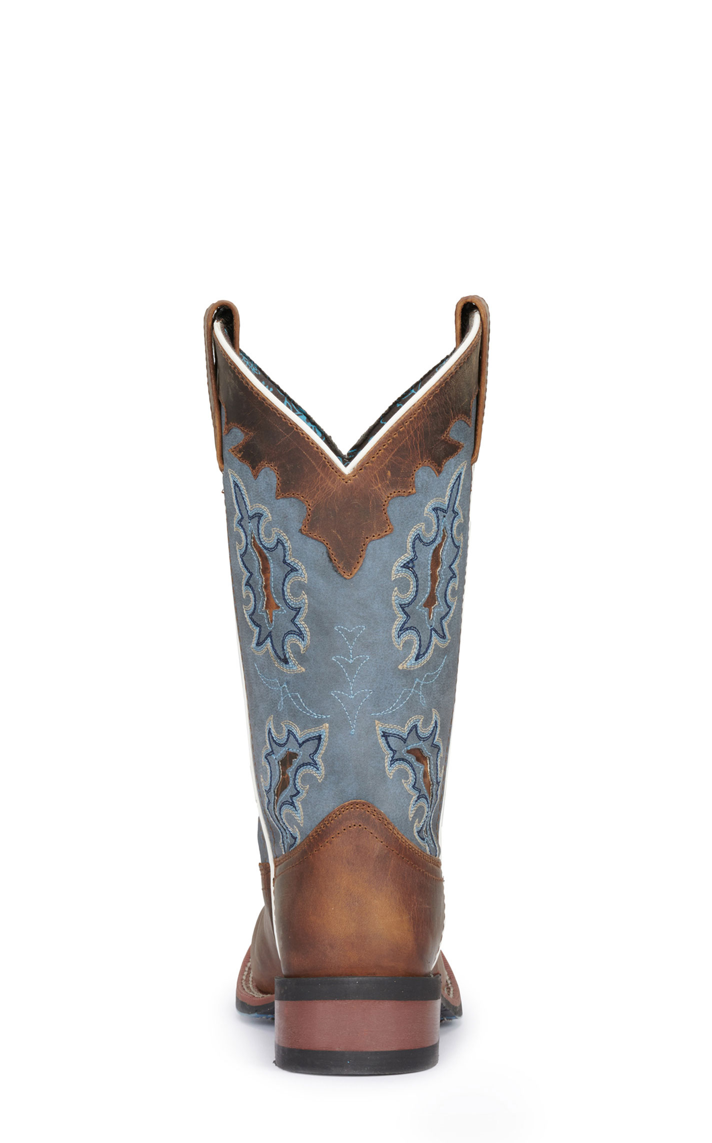 Laredo Women's Isla Tan Distressed Leather with Blue Denim Top Square Toe Cowboy Boots - Image 1