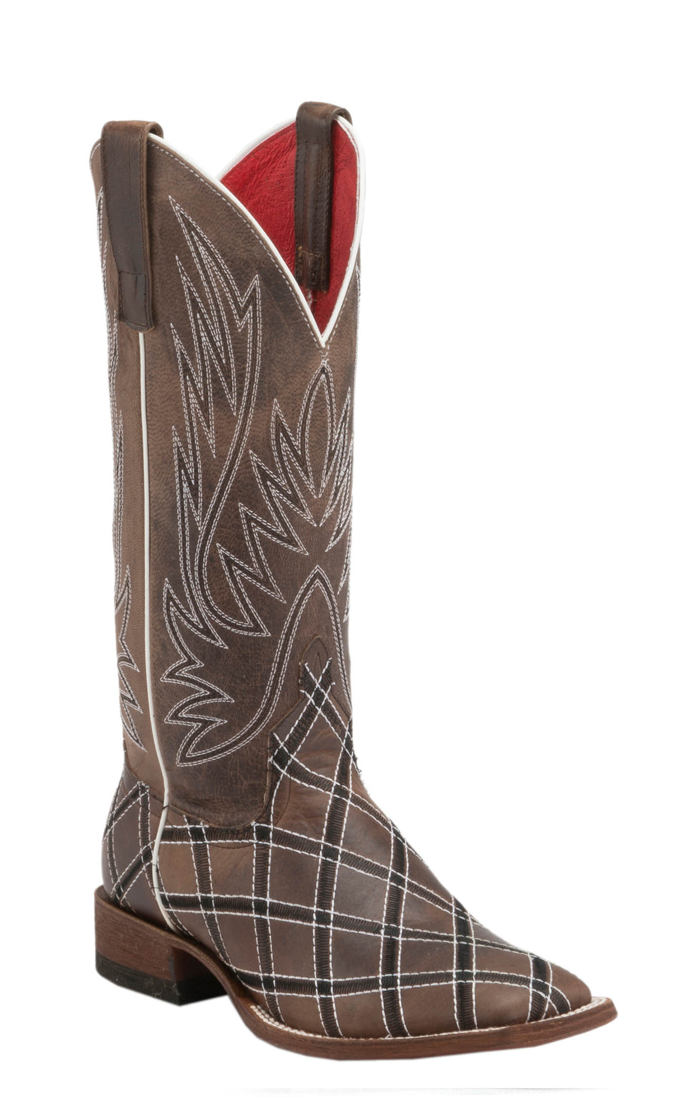 Anderson Bean Women's Macie Bean Chocolate with Diamond Stitch Embroidery Square Toe Cowboy Boots - Image 1