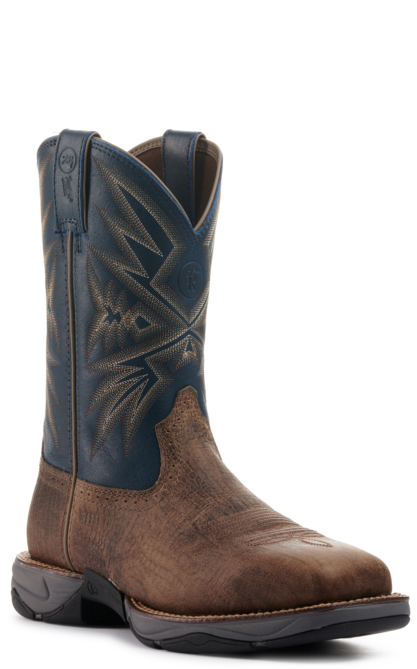 Tony Lama Bartlett Stone Brown and Blue Square Steel Toe Work Boots - Image 1