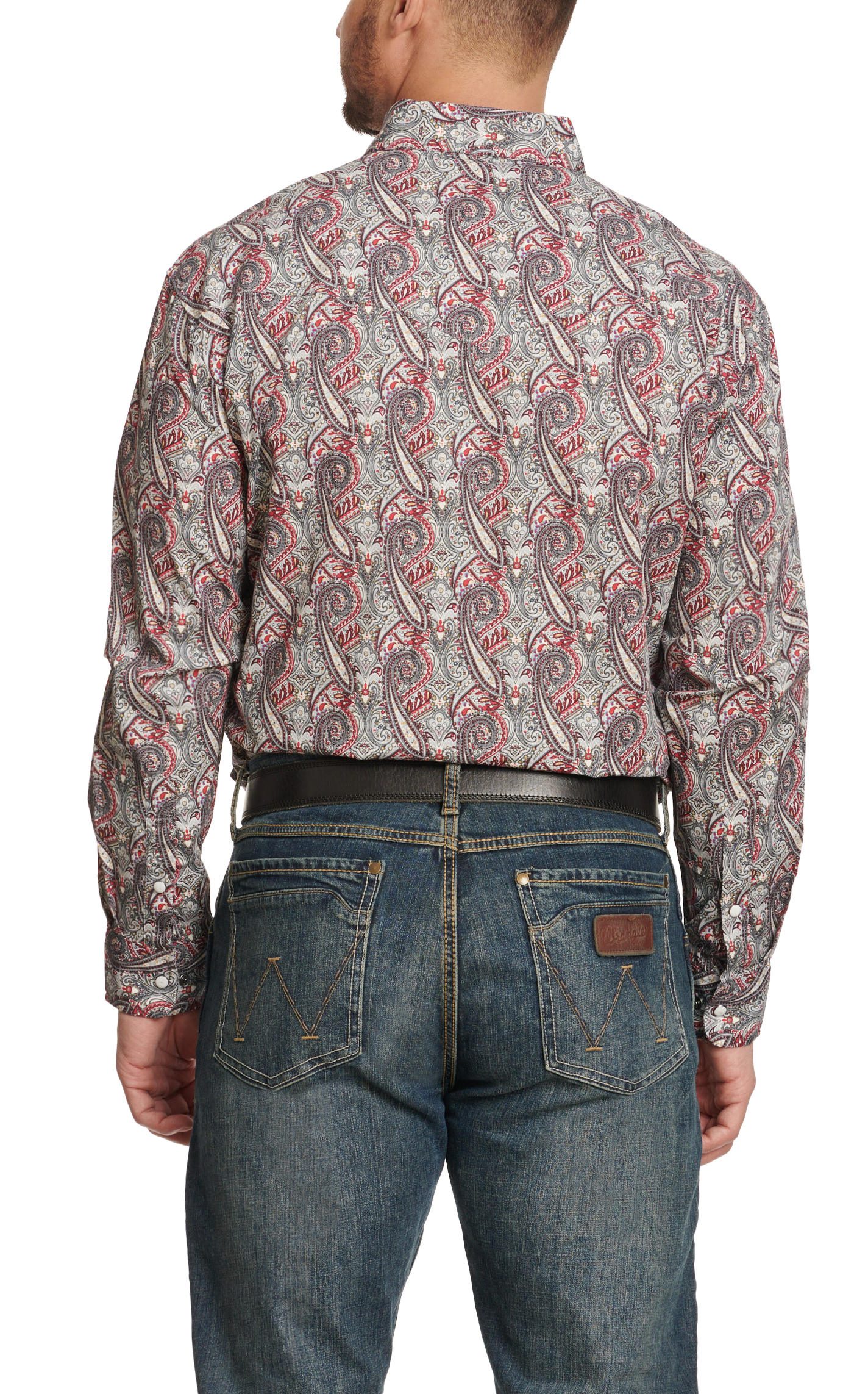 Rafter C Men's ProFlex45 Red & Gray Paisley Long Sleeve Western Shirt - Image 1
