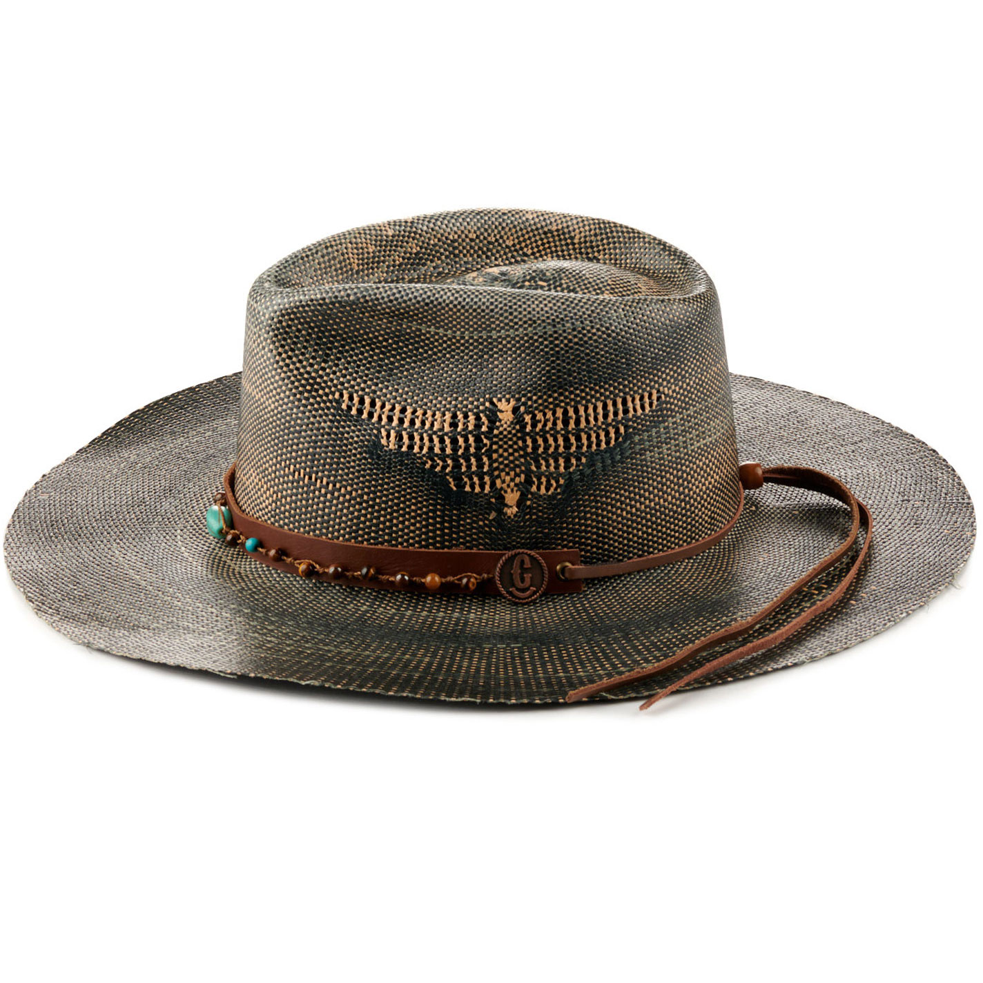 Rockin C Women's Denim Blue Bangora Fenix Weave with Leather Beaded Band Western Hat - Image 1