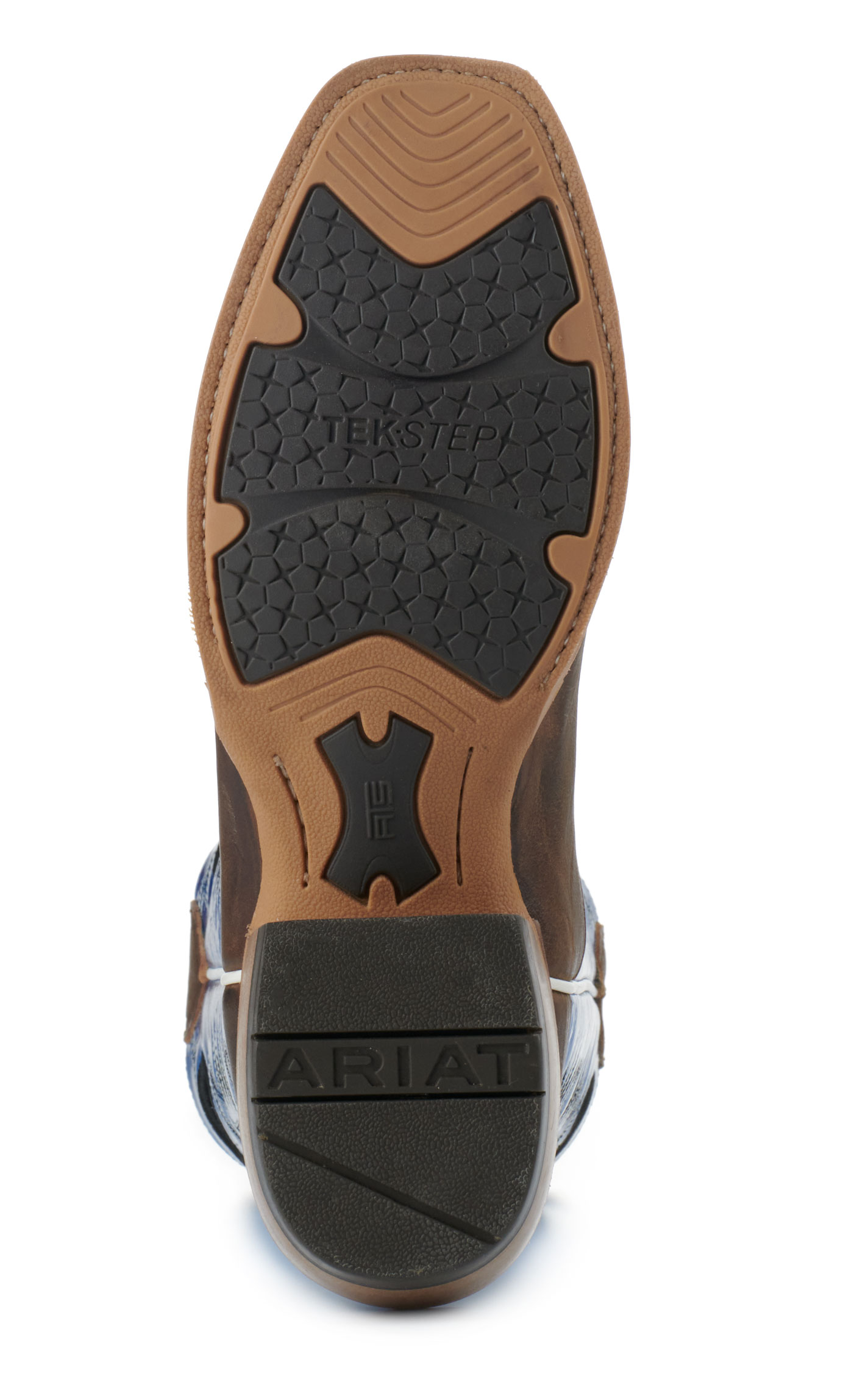 Ariat Men's Ringer Tobacco and Bright Blue TekStep Punchy Square Toe Cowboy Boots - Image 1