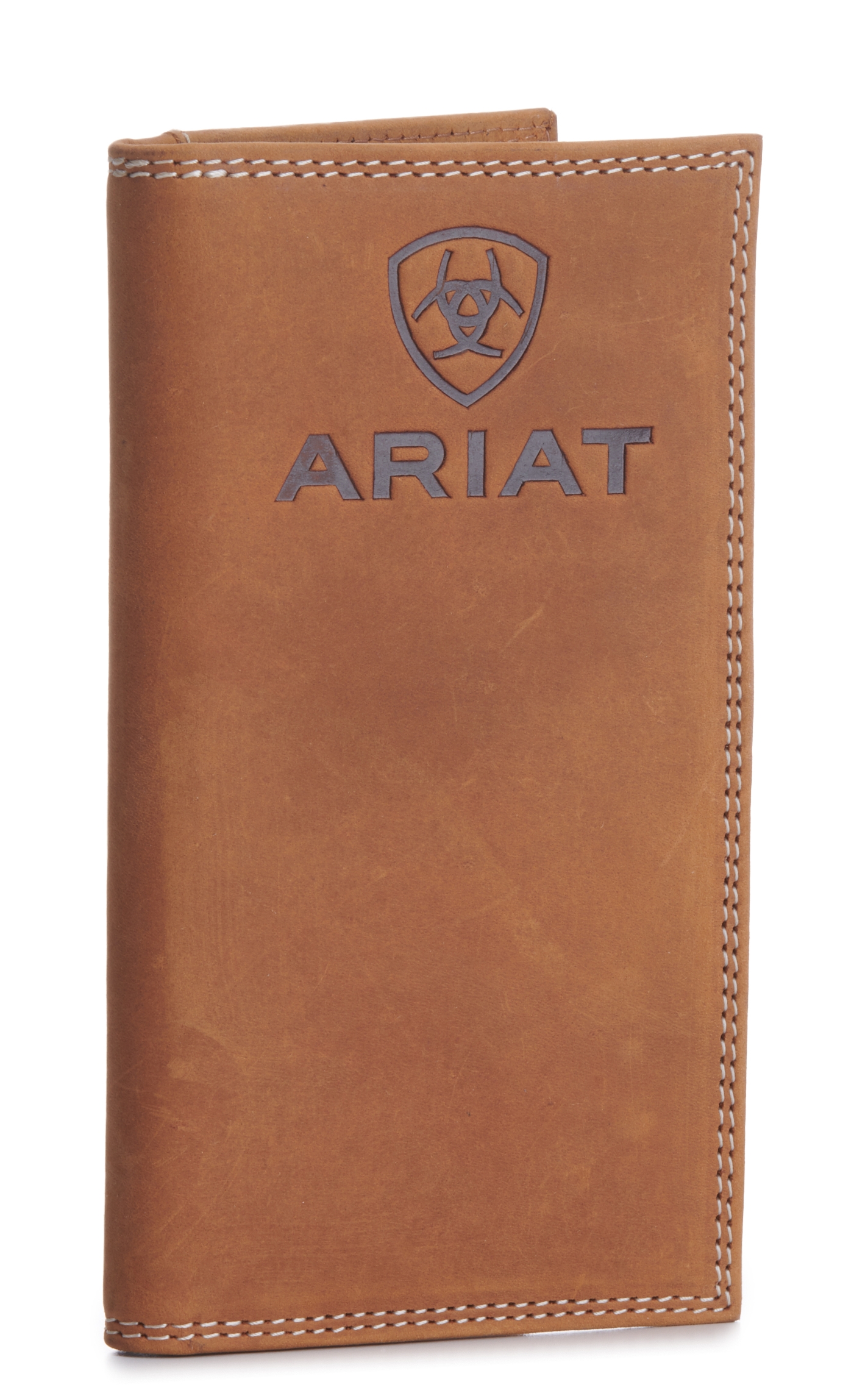 Ariat Men's Tan Embossed Logo Checkbook / Rodeo Wallet - Image 1