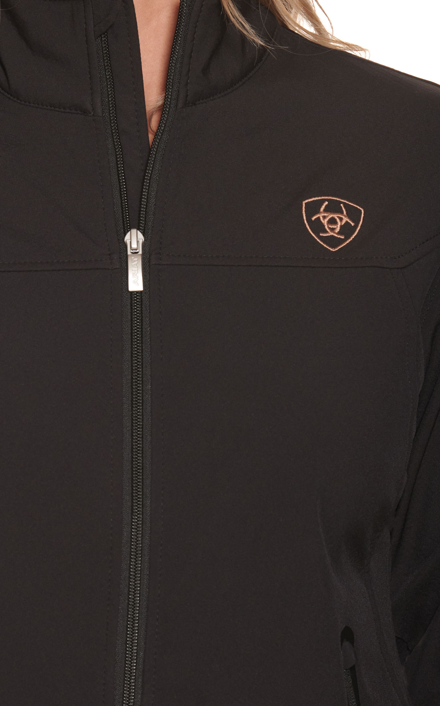 Ariat Women's Black with Leopard Print Logo Sleeve New Team Softshell Jacket - Image 1
