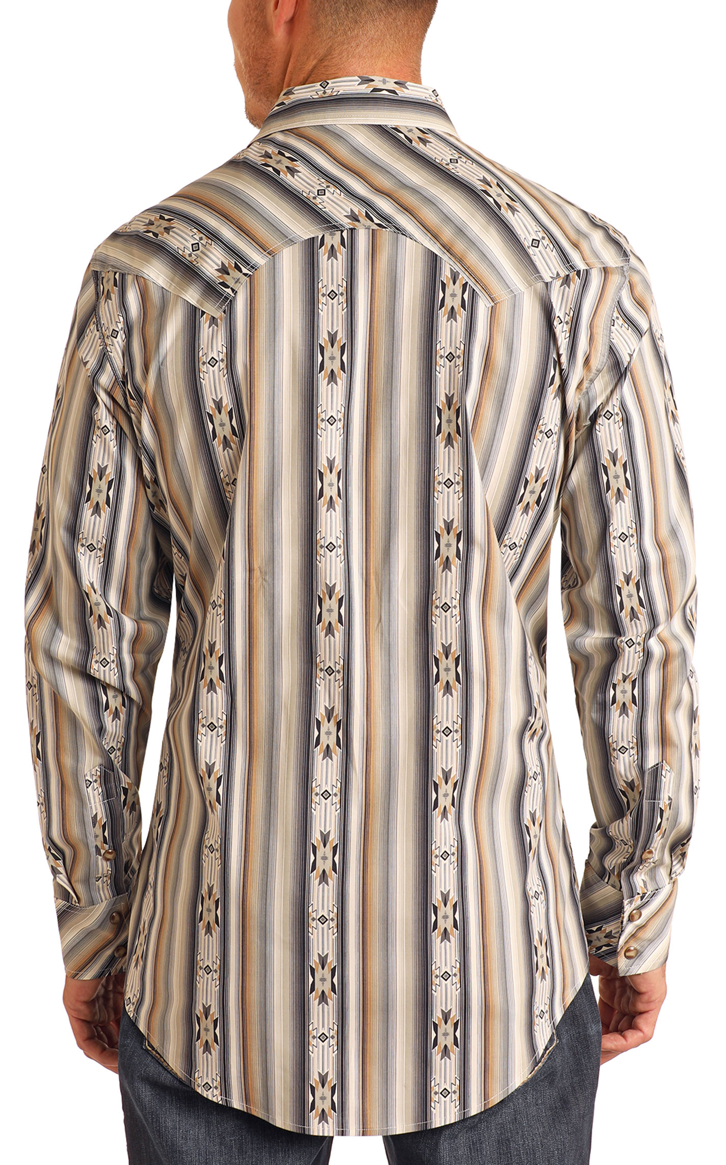 Rock & Roll Denim Men's Cream Stripe Aztec Western Shirt - Image 1