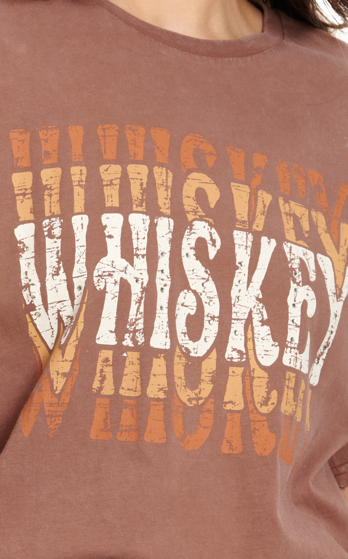 Rock & Roll Denim Women's Chocolate & Whiskey Bling Short Sleeve T-Shirt  - Image 1