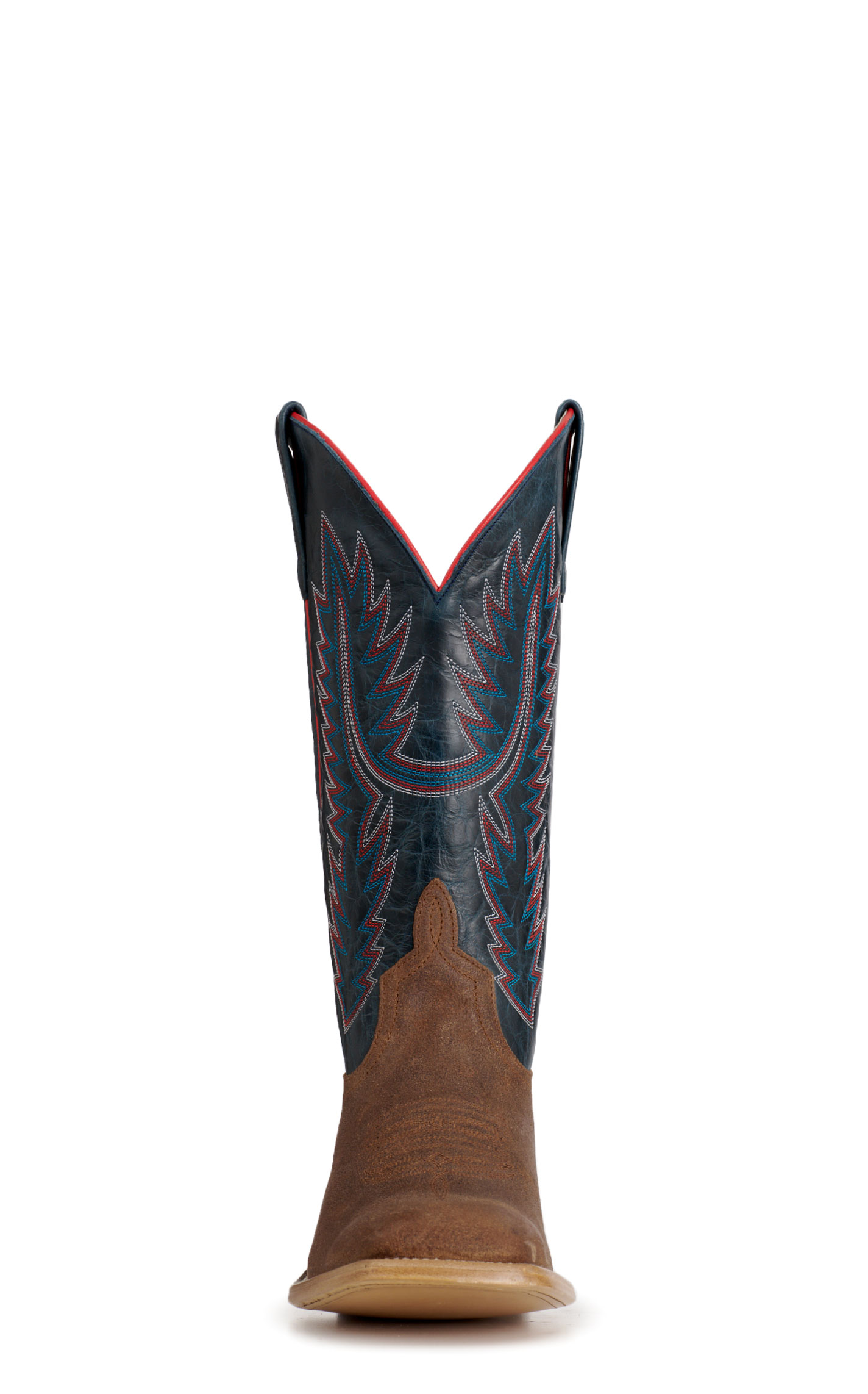 Anderson Bean Men's Horsepower Distressed Tobacco & Blue Wide Square Toe Cowboy Boots - Image 1