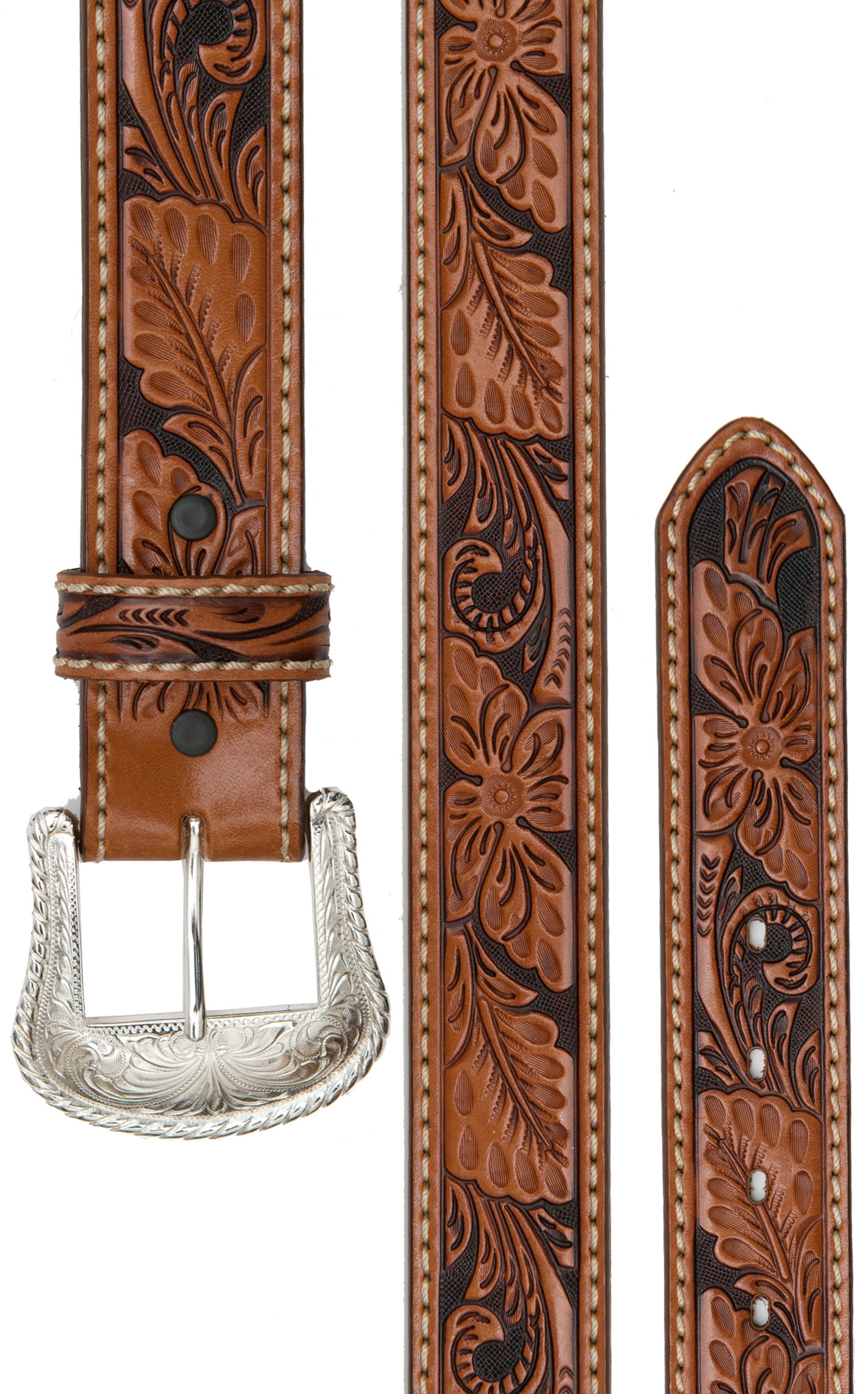 Tony Lama Men's Brown Tooled Western Belt - Image 1
