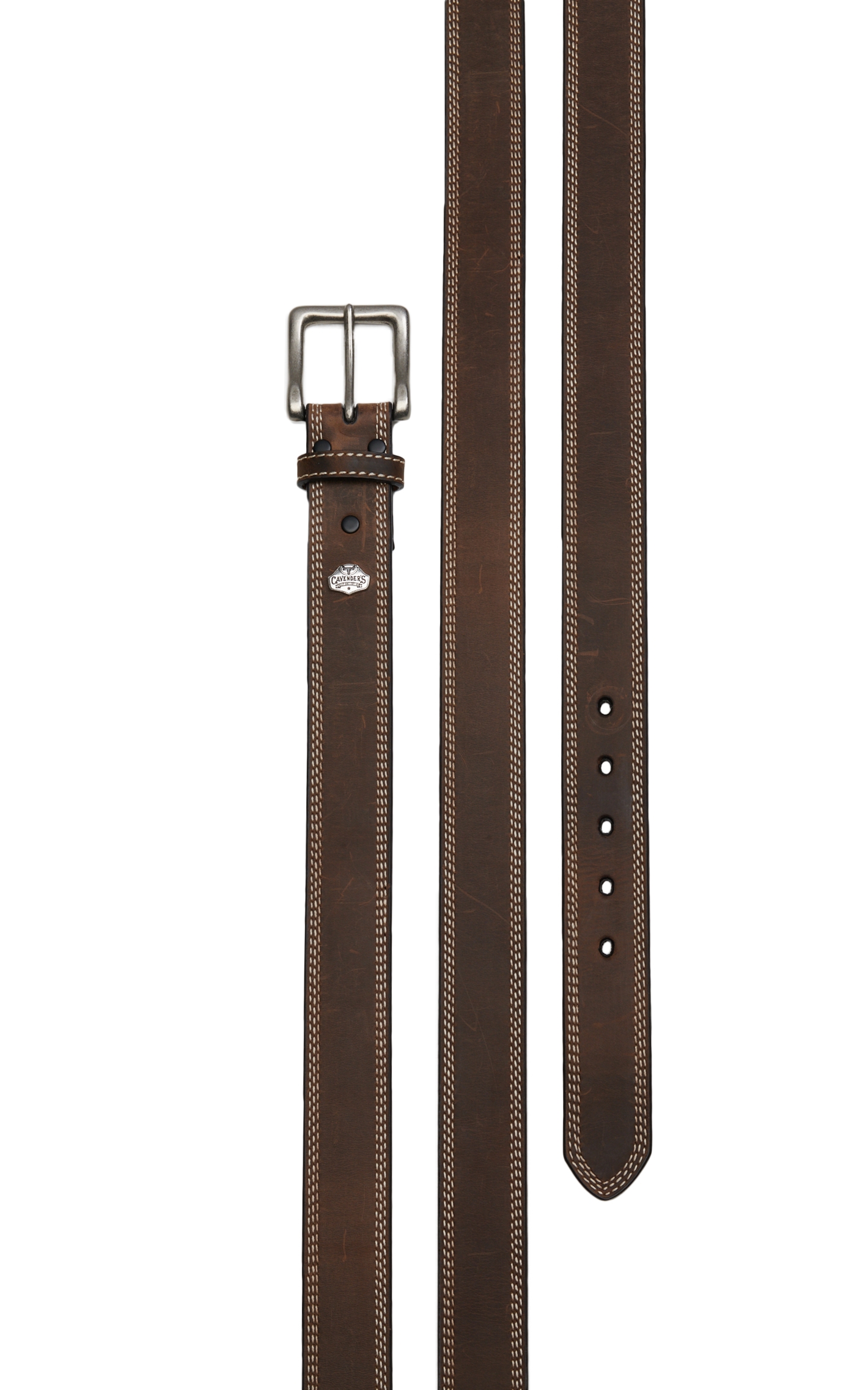 Cavender's Men's Dark Brown Leather with White Stitching Western Belt - Image 1