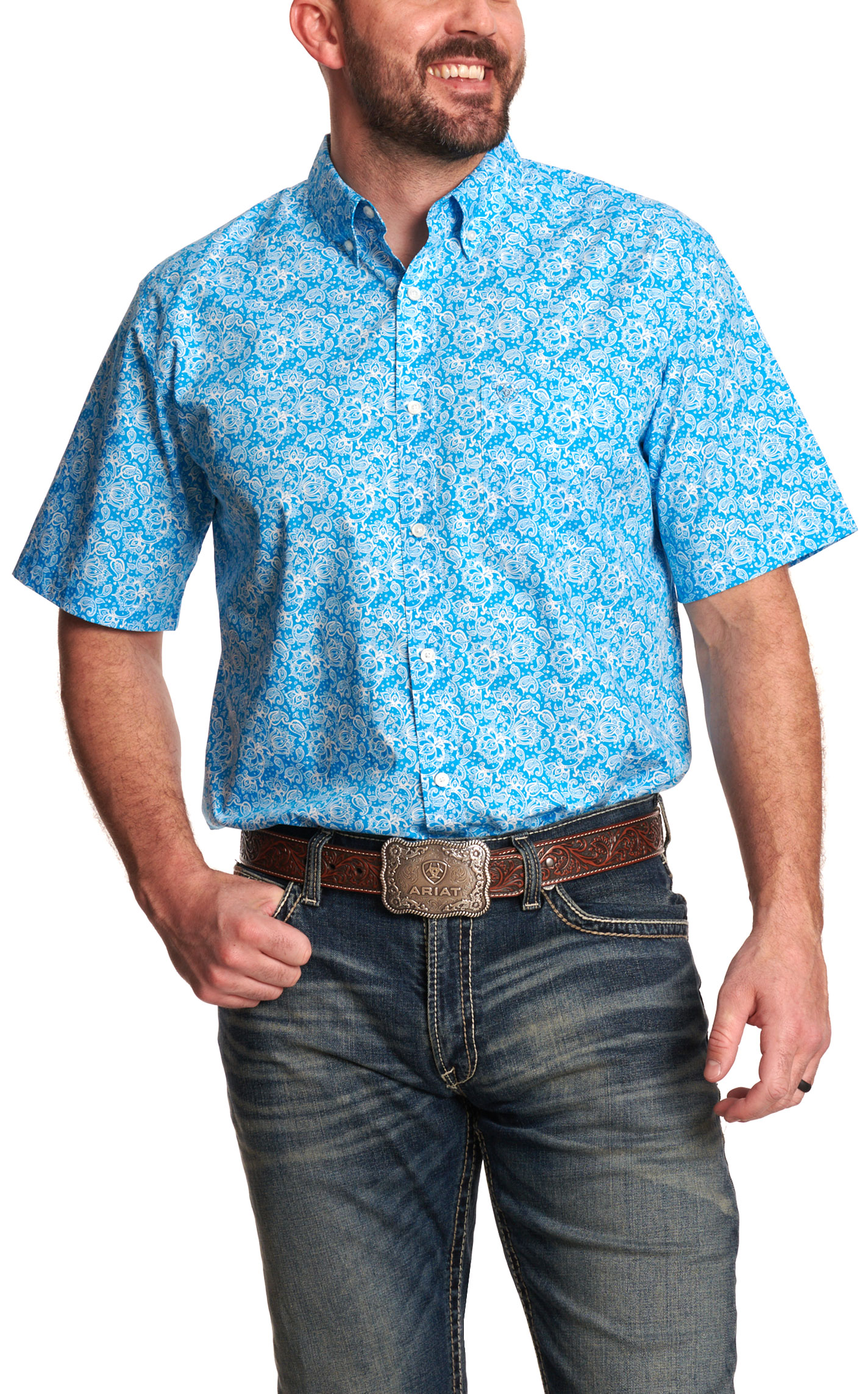 Ariat Men's Addison Blue Paisley Print Western Shirt - Image 1
