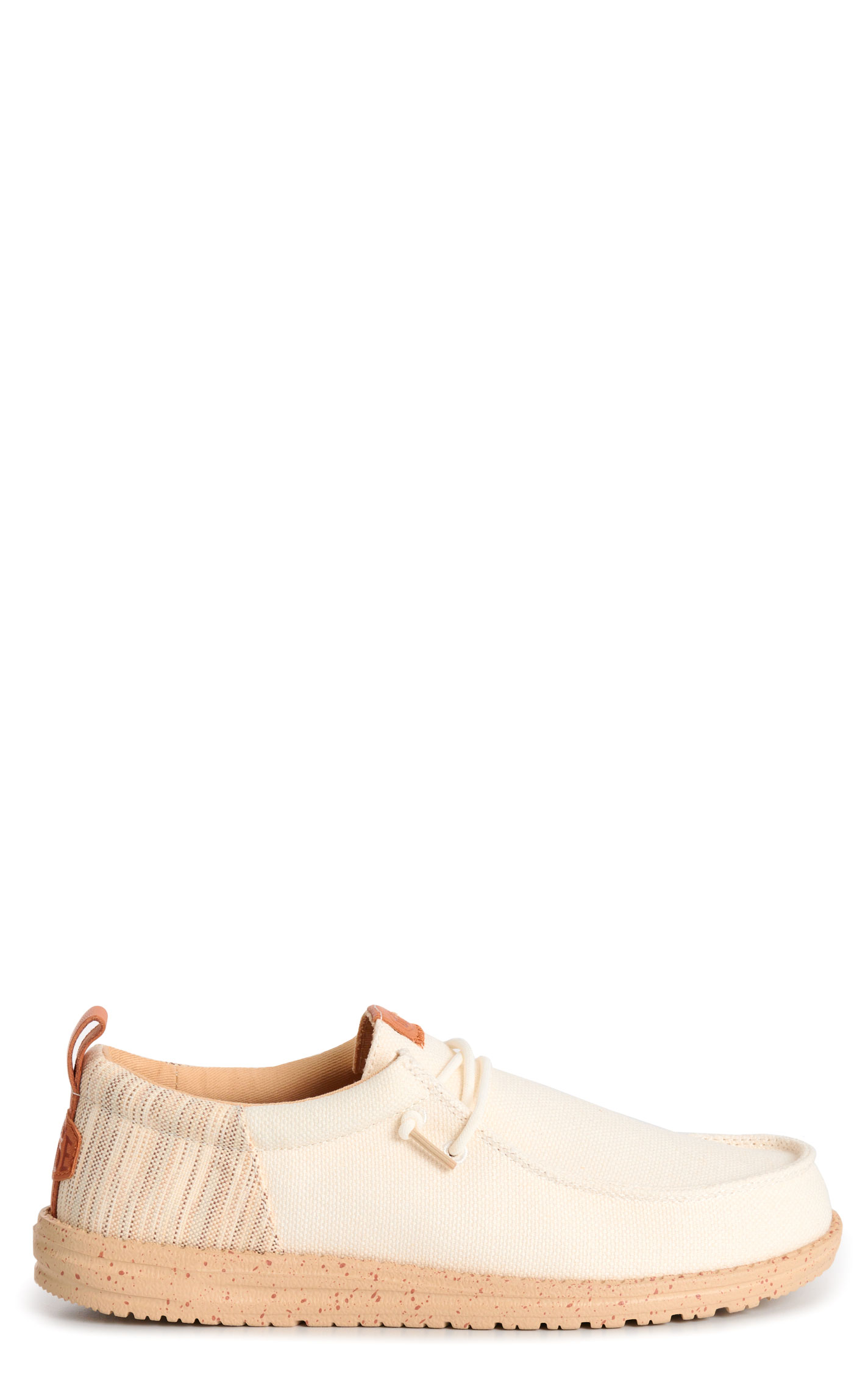 Hey Dude Men’s Wally White & Tan Speckle Lace Up Moc Toe Casual Shoes - Image 1