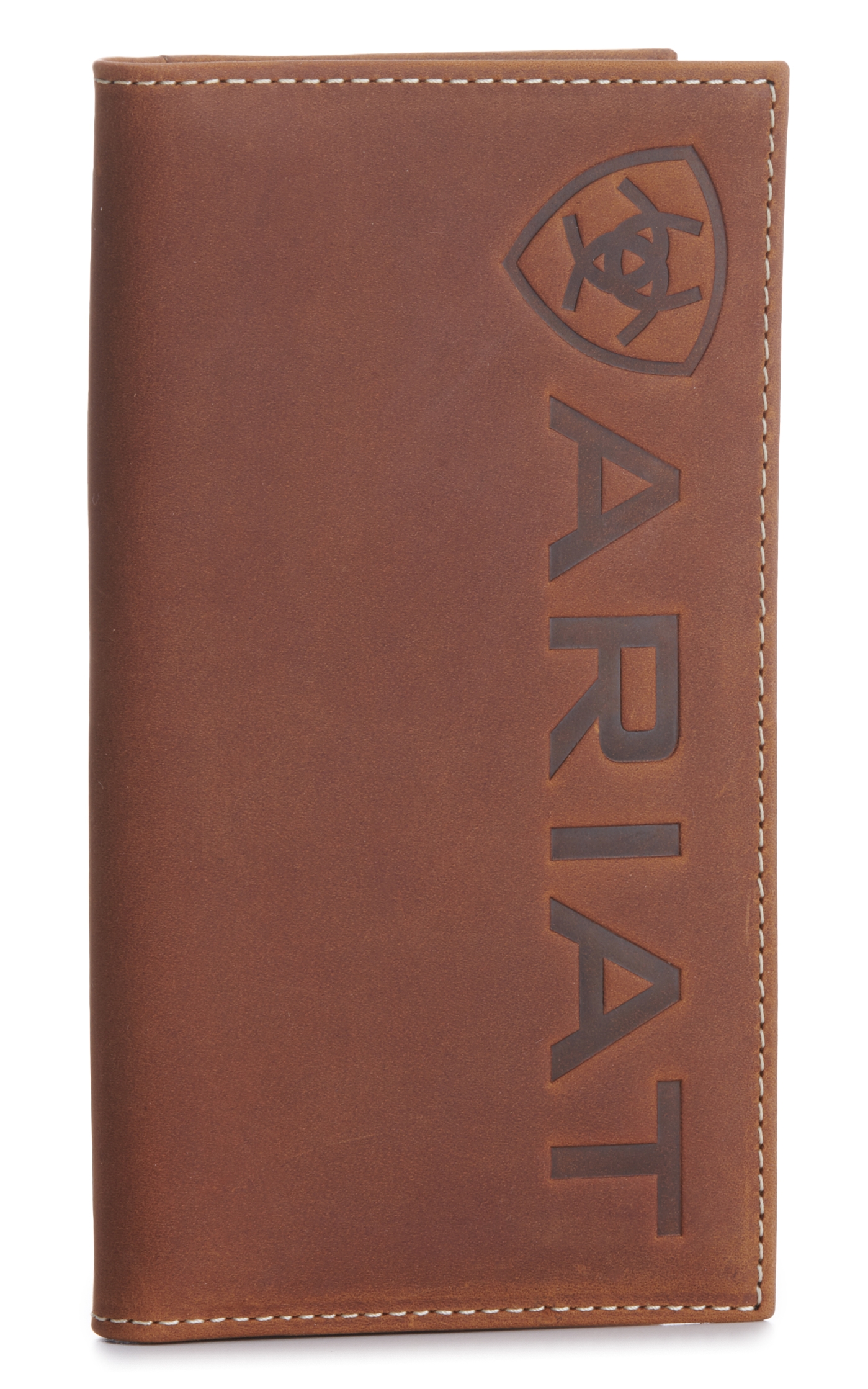 Ariat Men's Brown Embossed Shield Logo Wallet / Checkbook Cover - Image 1