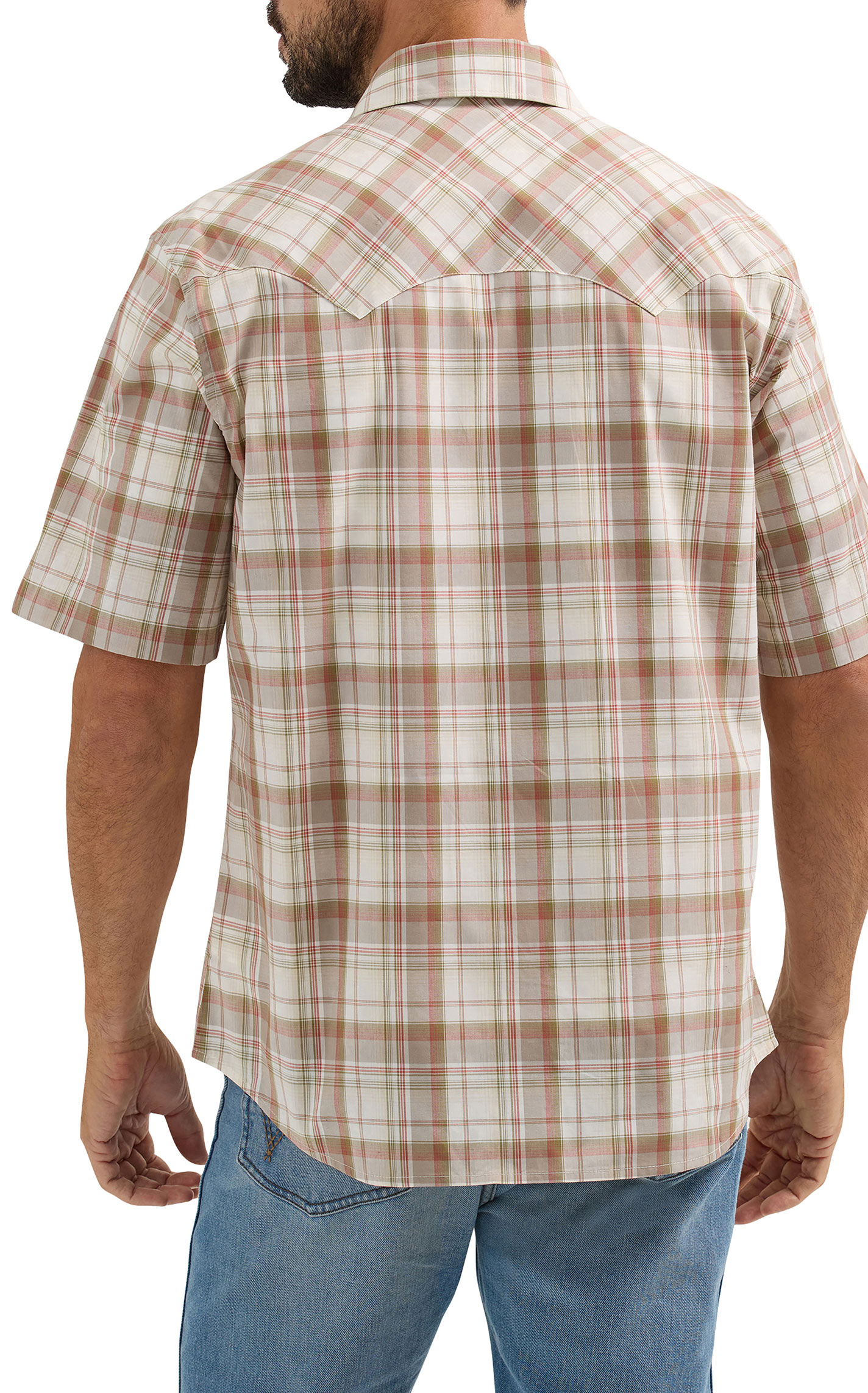 Wrangler Retro Men's Khaki Plaid Short Sleeve Western Shirt - Image 1