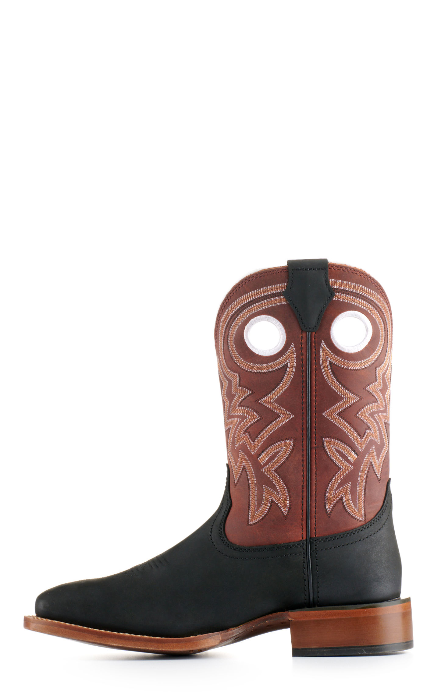 Justin Men's Frontier Tuf Black and Red Wide Square Toe Cowboy Boots - Image 1