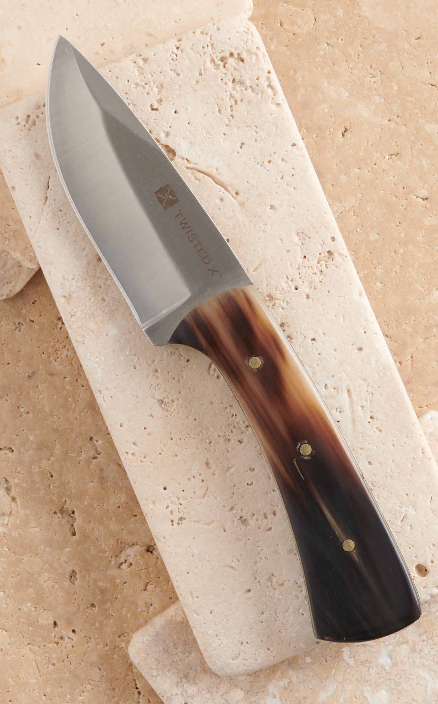 Twisted X Steel Blade and Ox Horn Handle Knife with Leather Sheath - Image 1