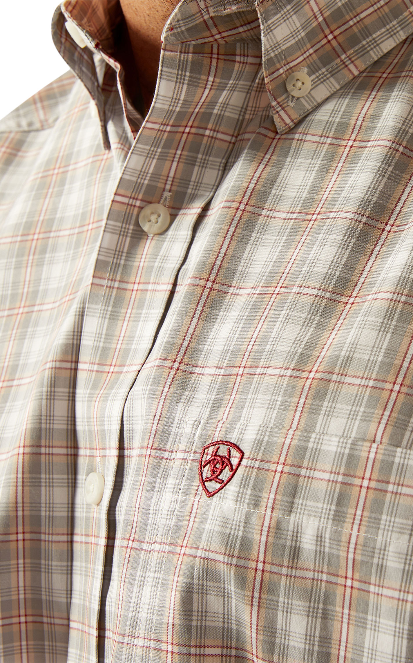 Ariat Pro Series Men's Gray Burgundy & White Plaid Western Shirt - Image 1