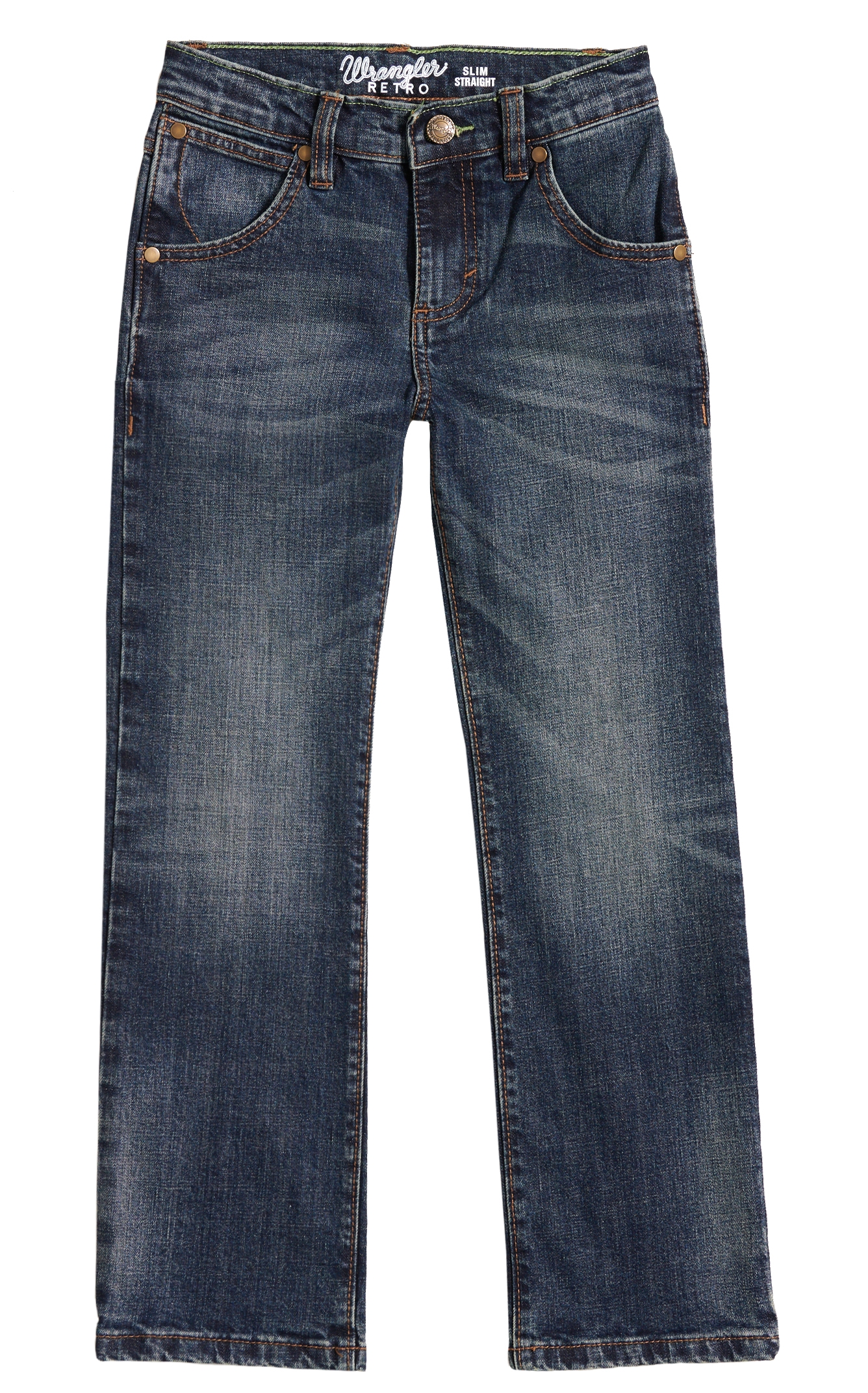 Wrangler Retro Boys' Bozeman Dark Wash Slim Fit Straight Leg Stretch Jeans (8-16) - Image 1
