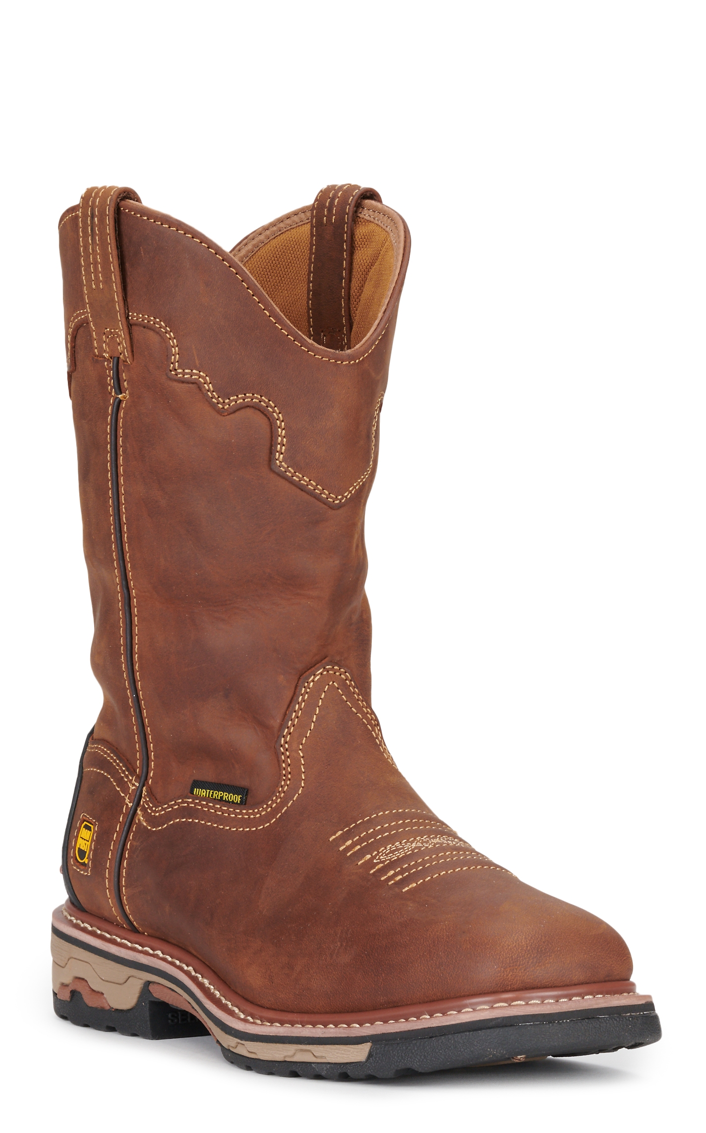 MEN 11IN  SAD TAN CH W/COLLAR WP PULL ON WD SQ TOE - Image 1